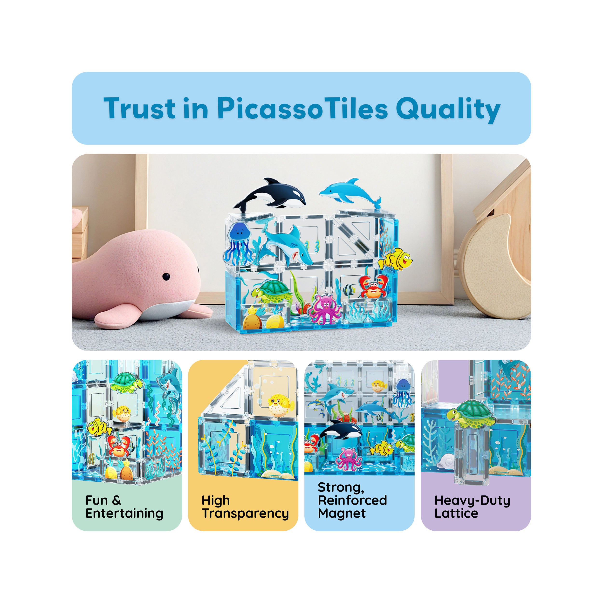 PicassoTiles Magnet Tile Building Blocks 8 Marine Animal Action Figure