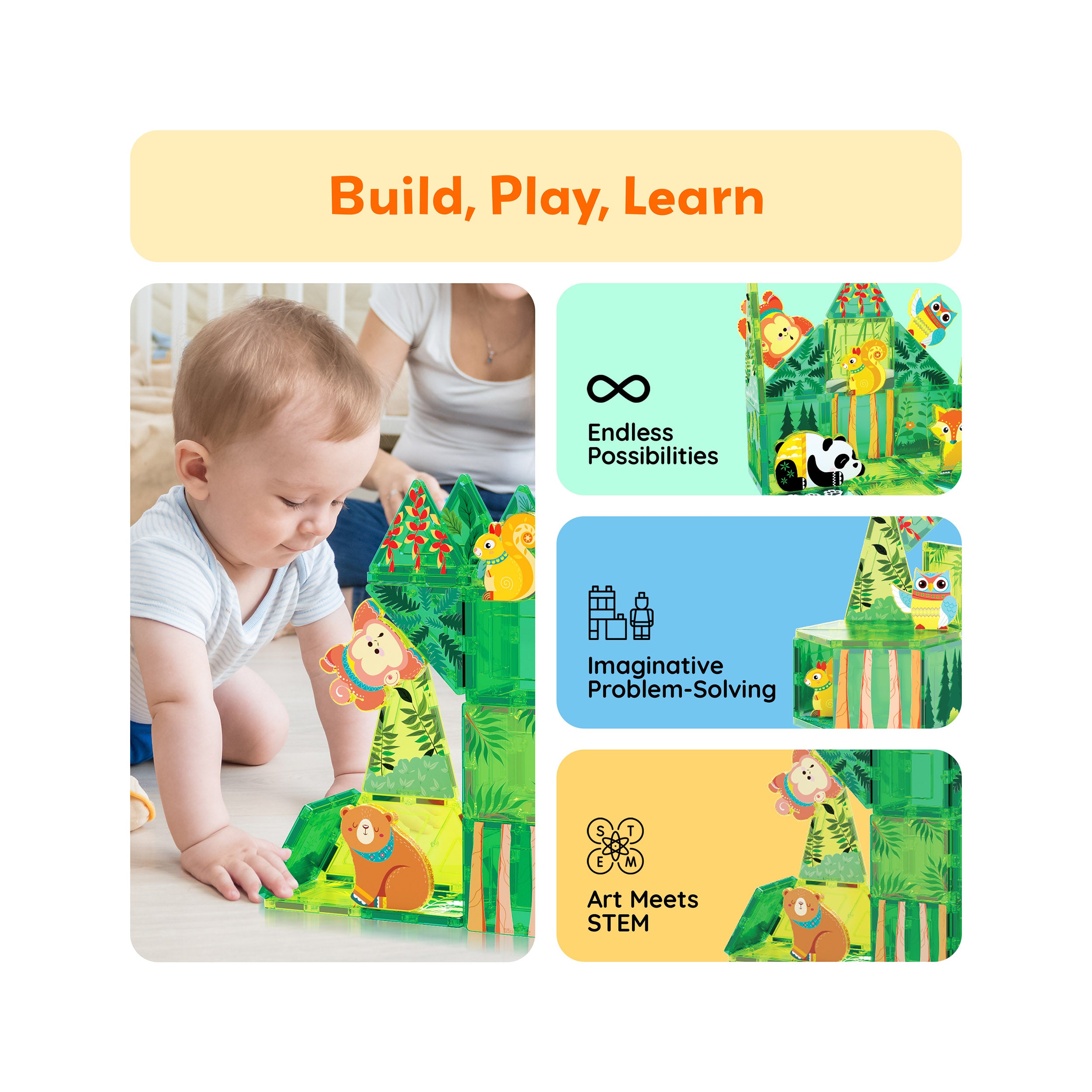 PicassoTiles Magnet Tile Building Blocks 8 Forest Animal Action Figure