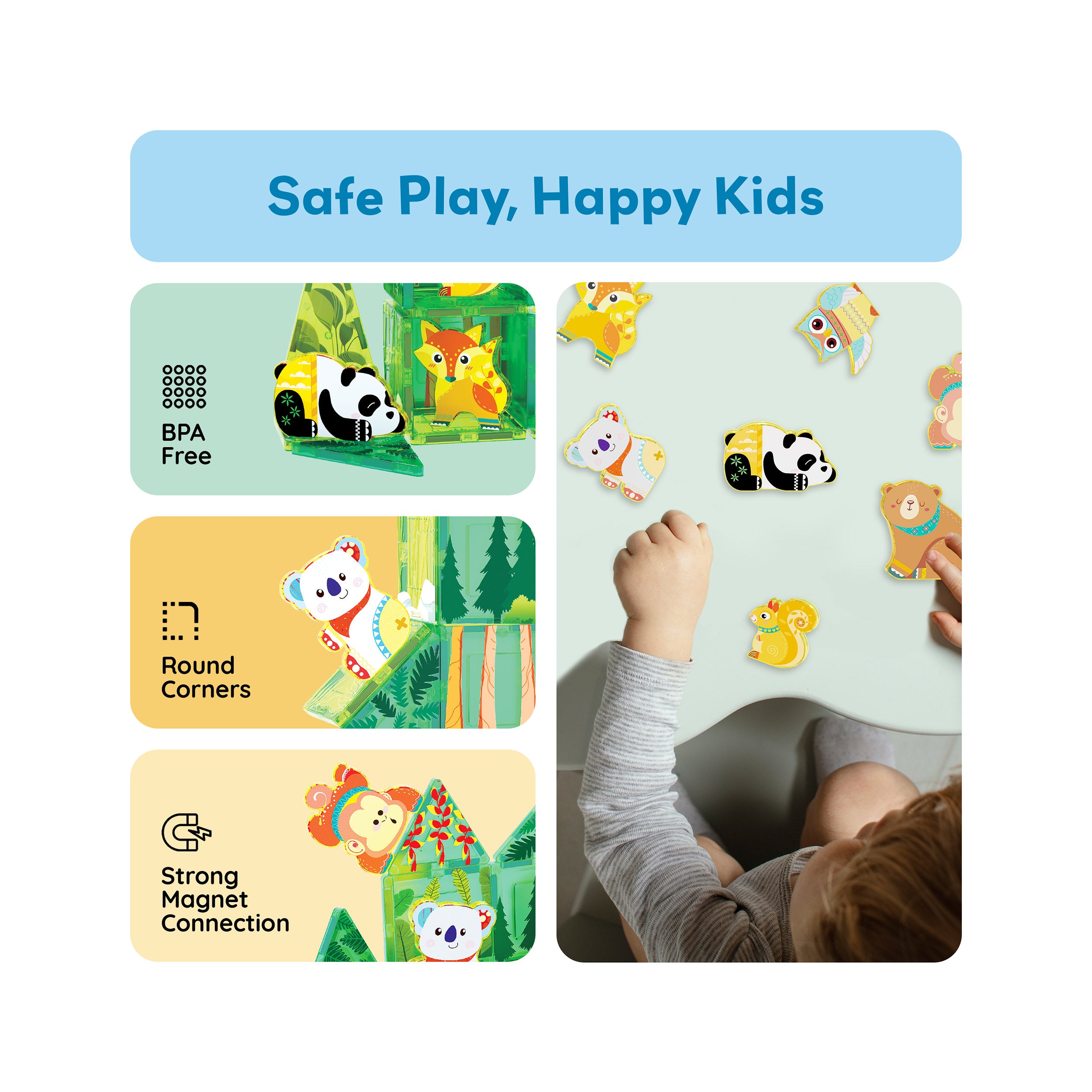 PicassoTiles Magnet Tile Building Blocks 8 Forest Animal Action Figures