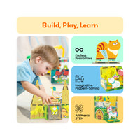 PicassoTiles 8pc Magnet Tile Building Blocks Farm Animal Action Figures