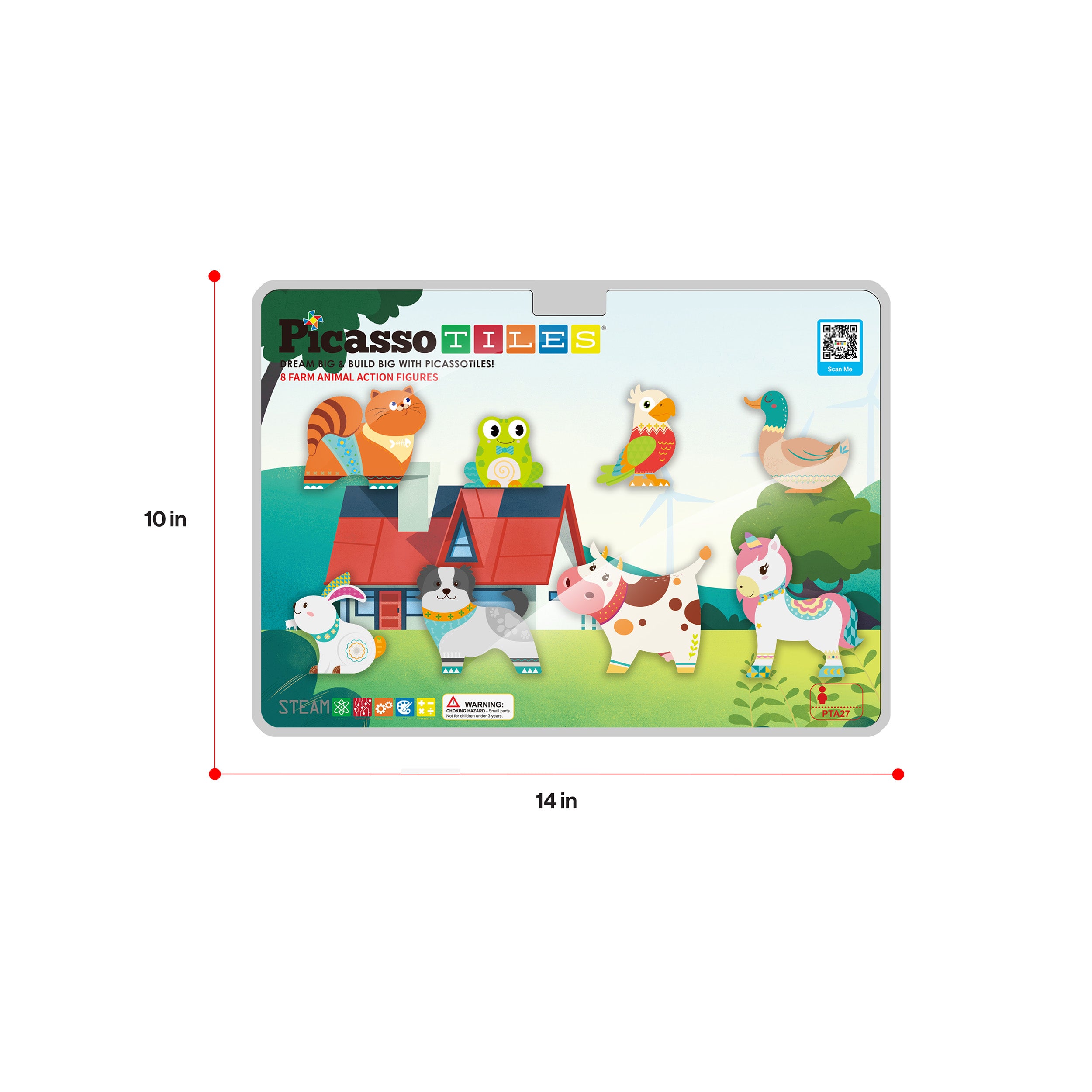 PicassoTiles 8pc Magnet Tile Building Blocks Farm Animal Action Figures