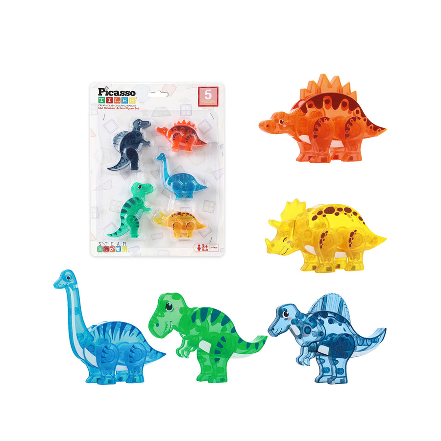 PicassoTiles Magnet Tile Dinosaur Mix & Match Character Prehistoric Friends