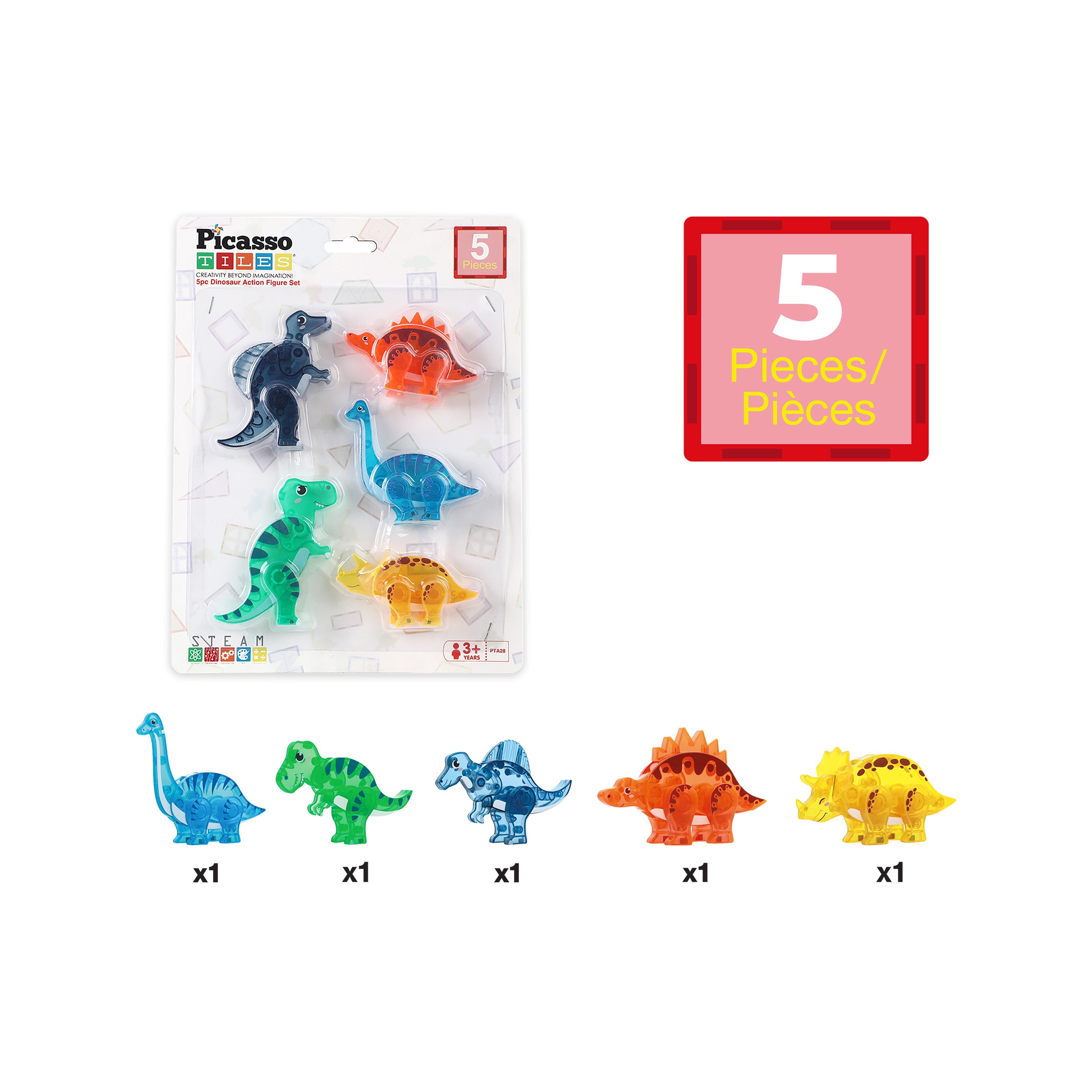 PicassoTiles Magnet Tile Dinosaur Mix & Match Character