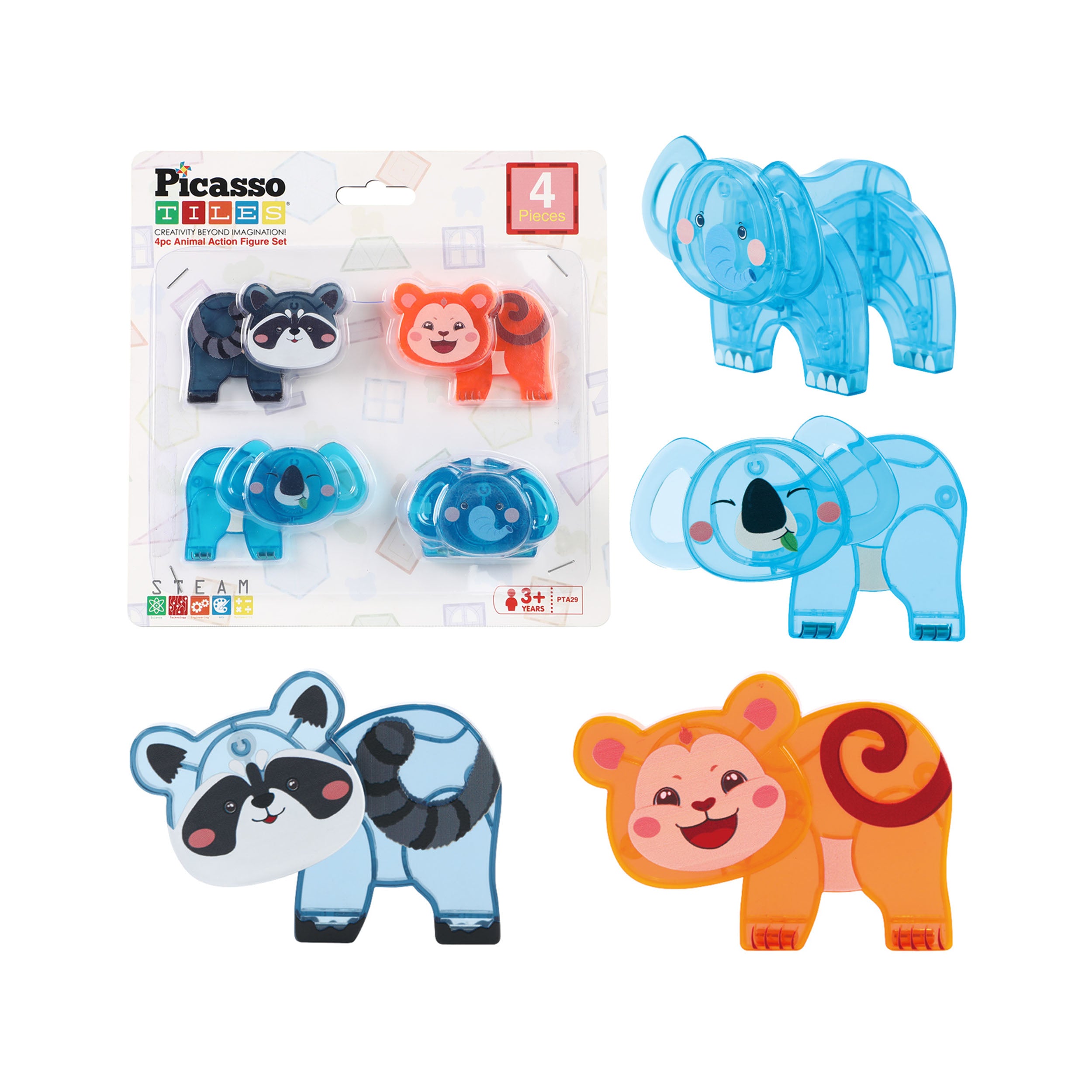 PicassoTiles Magnetic Tile Animal Friends Mix & Match Wildlife Characters