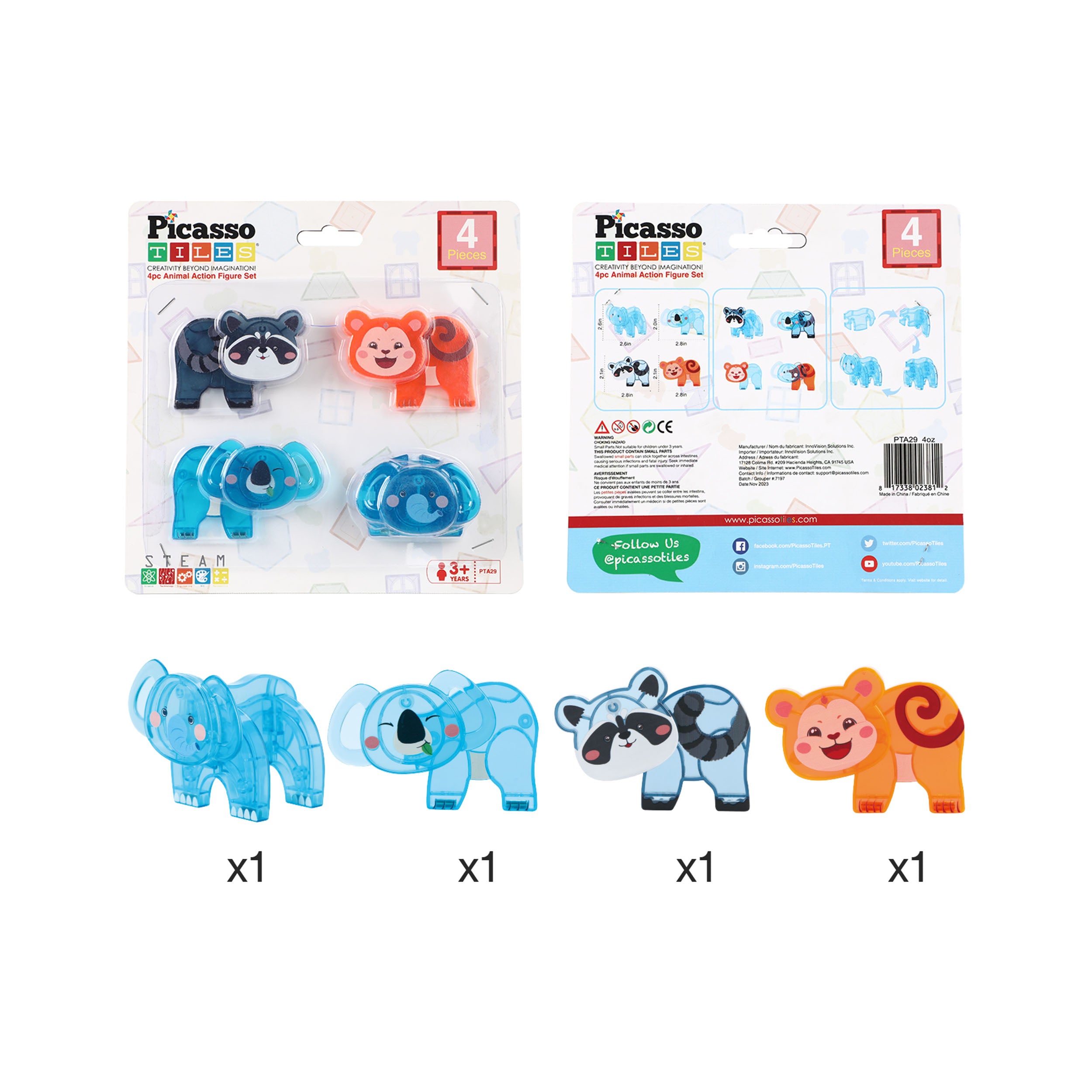 PicassoTiles Magnetic Tile Animal Friends Mix & Match Wildlife Charact