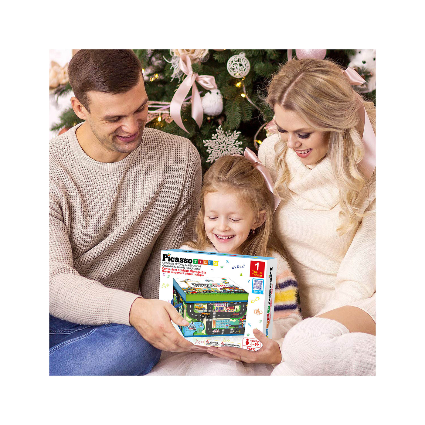 PicassoTiles Magnet Tile Toy Organizer: City Theme Storage Bin with Lid & Handles