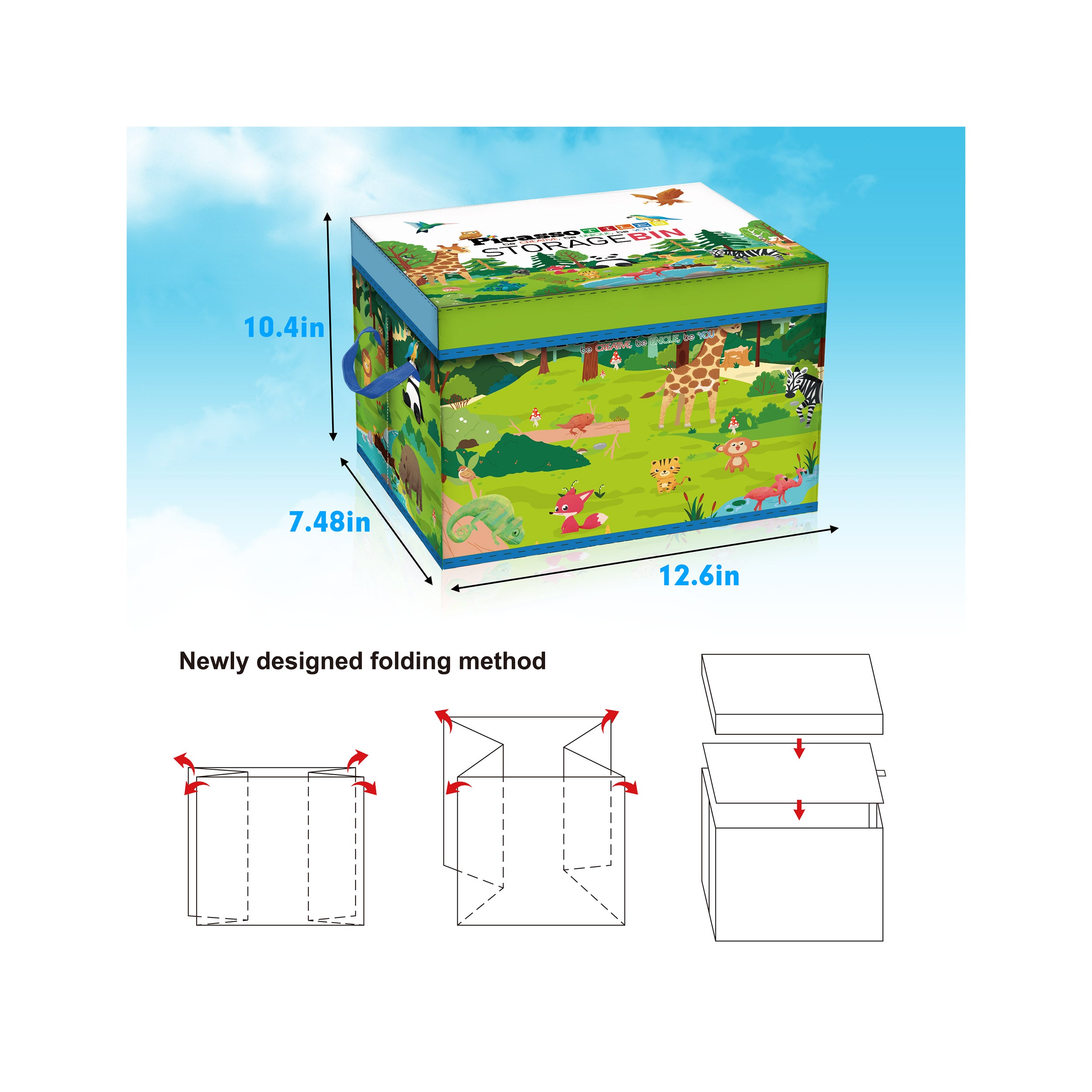 PicassoTiles Magnet Tile Toy Organizer: Forest Theme Storage Bin with Lid & Handles