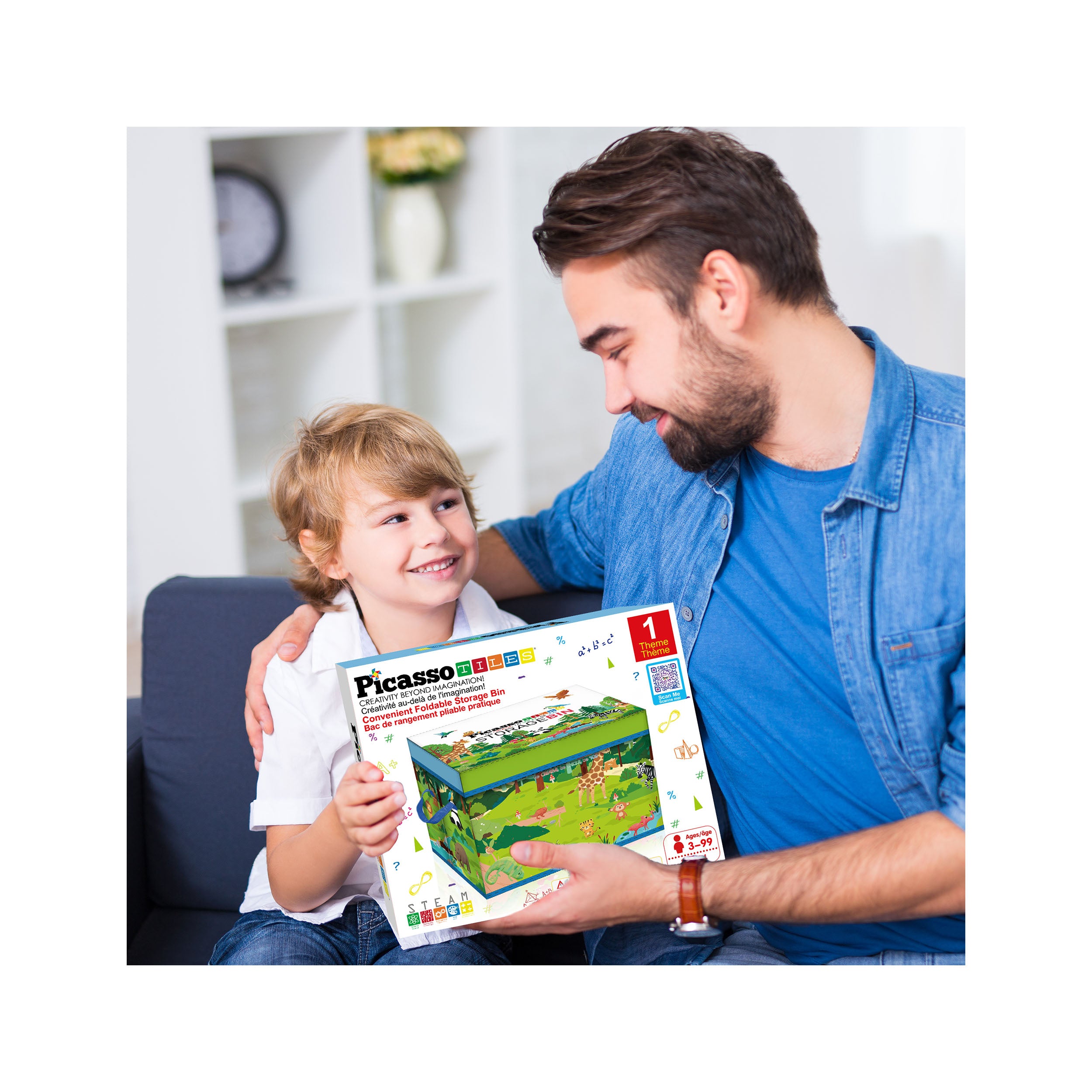 PicassoTiles Magnet Tile Toy Organizer: Forest Theme Storage Bin with Lid & Handles