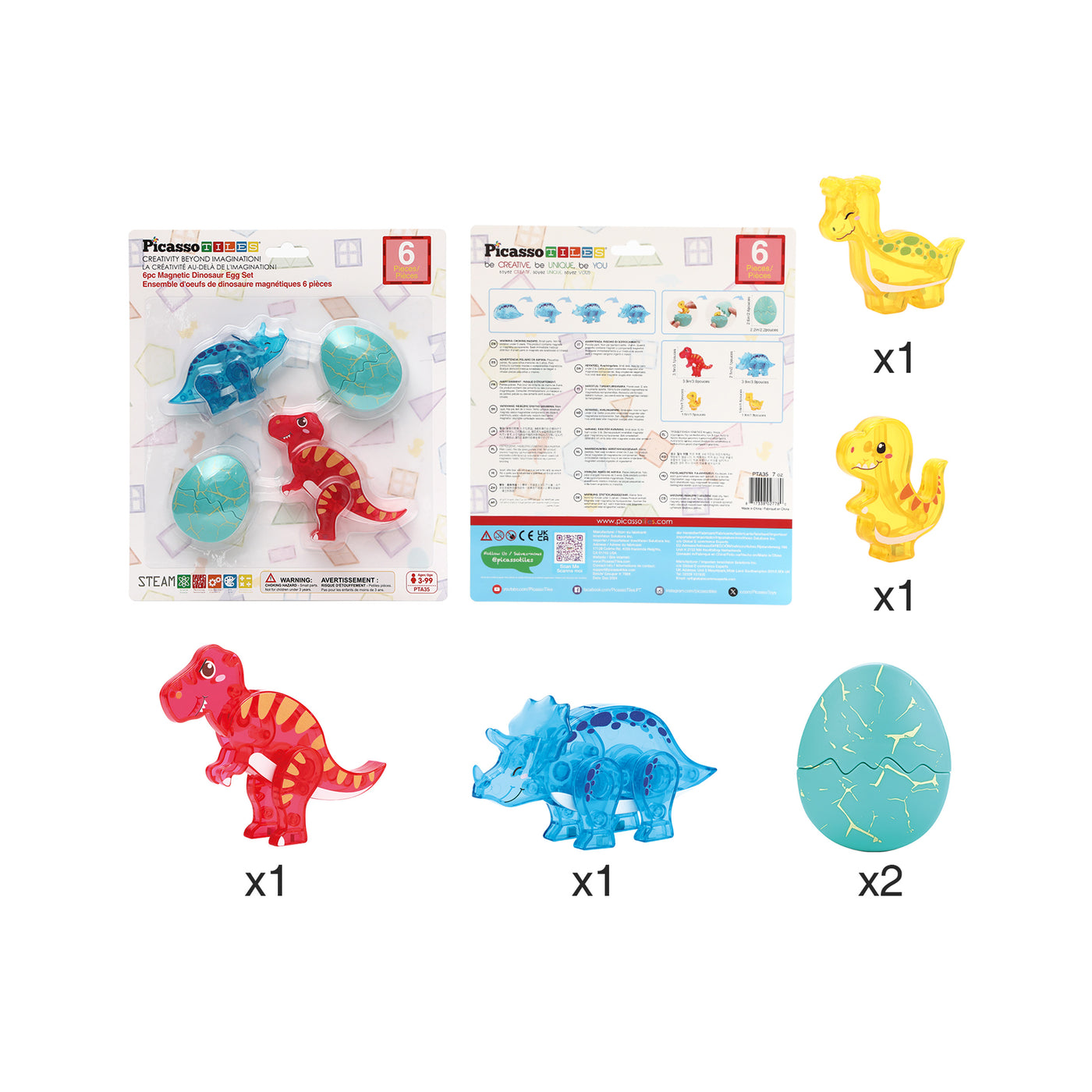 Magnetic Dinosaur Egg Set 6pc STEM Toy for Kids 3+