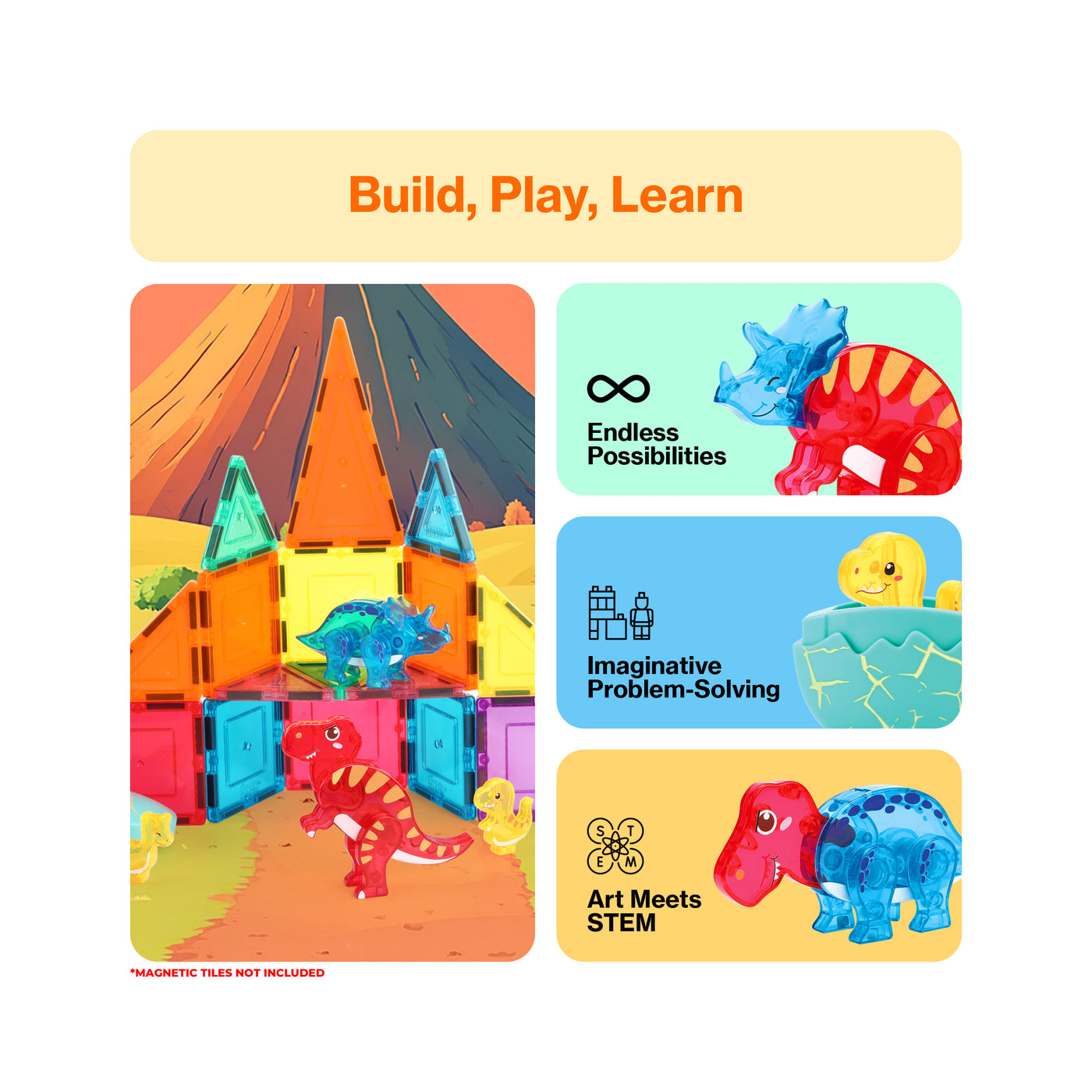 Magnetic Dinosaur Egg Set 6pc STEM Toy for Kids 3+