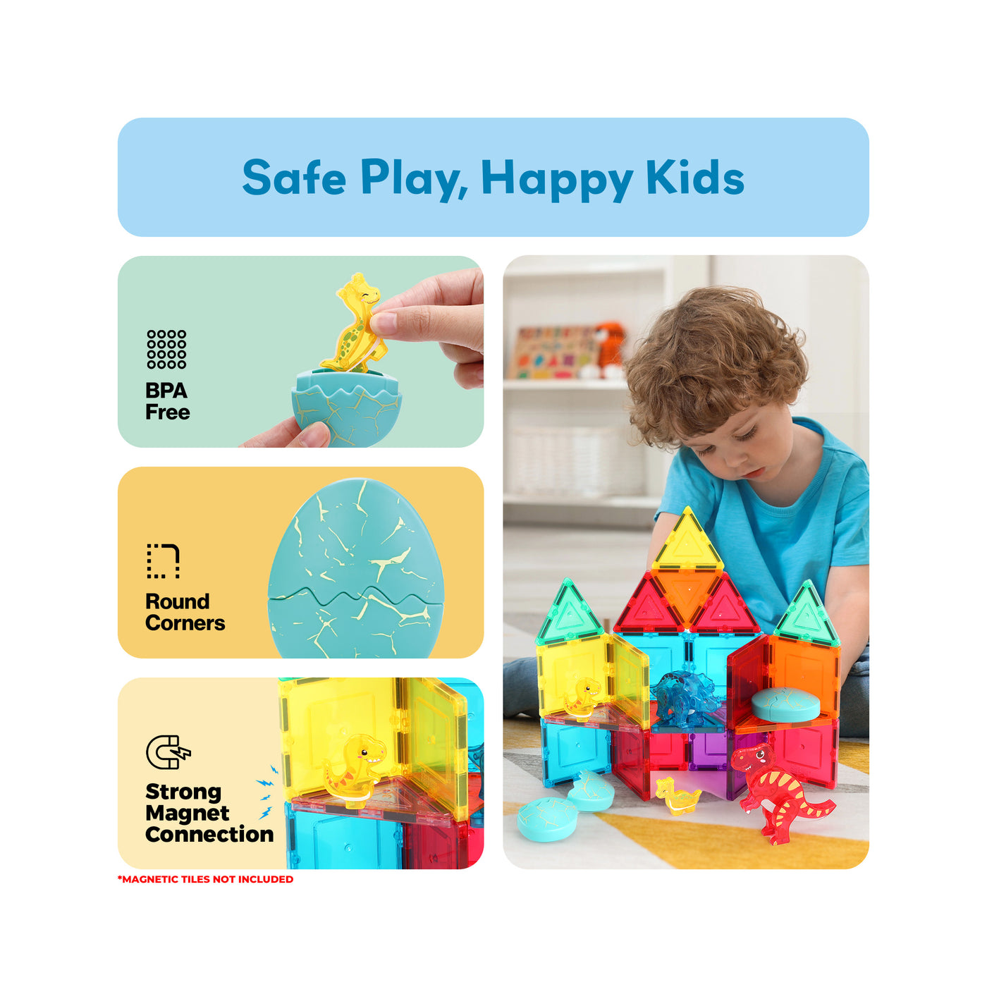 Magnetic Dinosaur Egg Set 6pc STEM Toy for Kids 3+