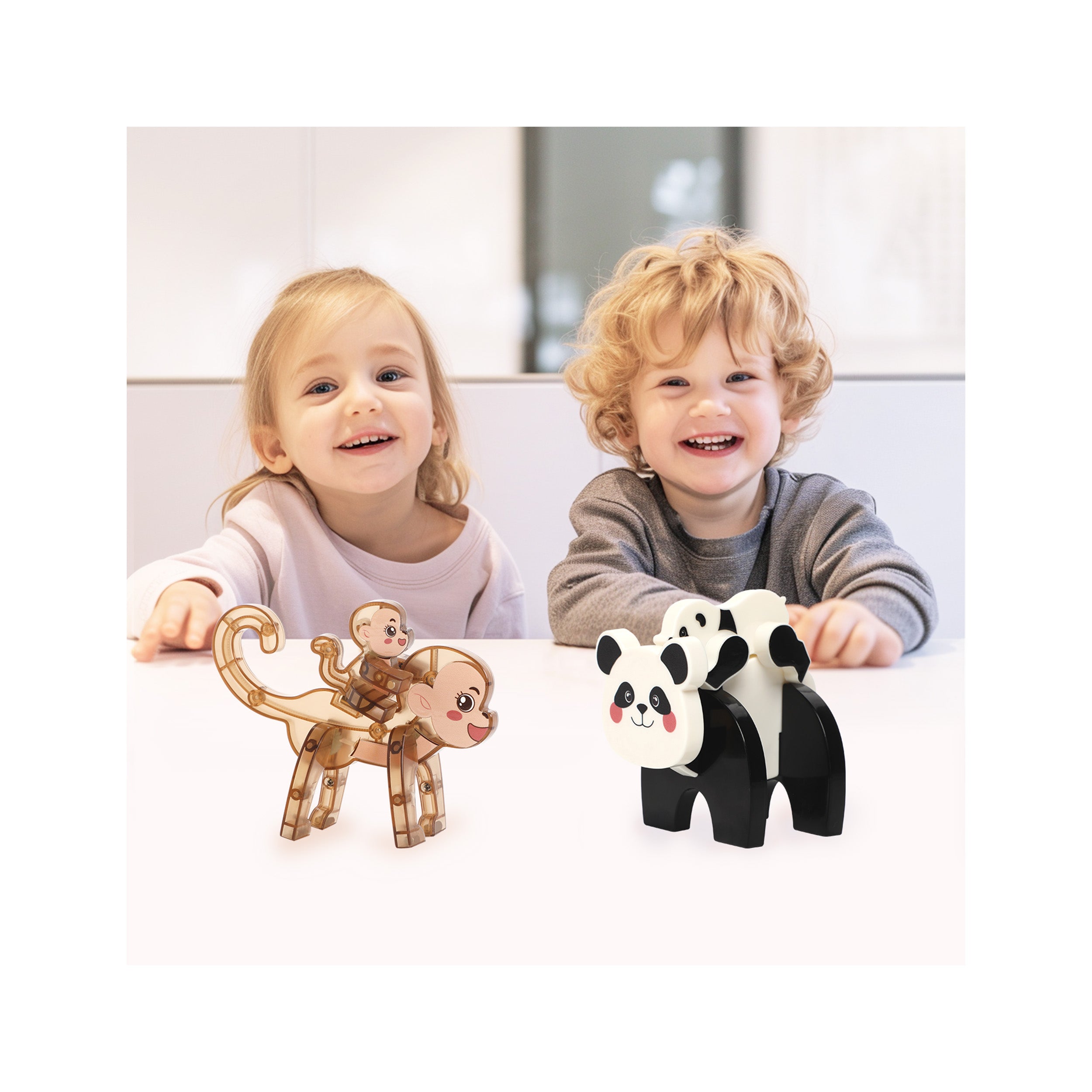 PicassoTiles Panda & Monkey Parent and Baby Characters Playset – 4 Pieces