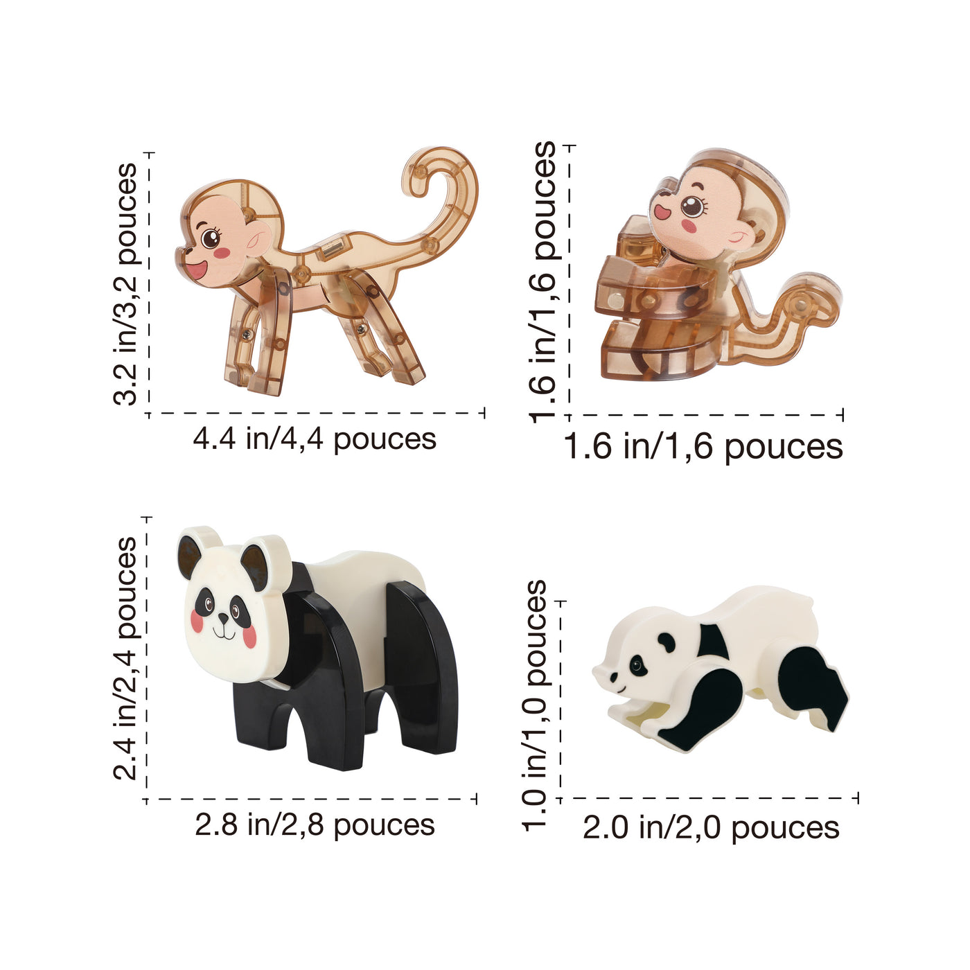 PicassoTiles Panda & Monkey Parent and Baby Characters Playset – 4 Pieces