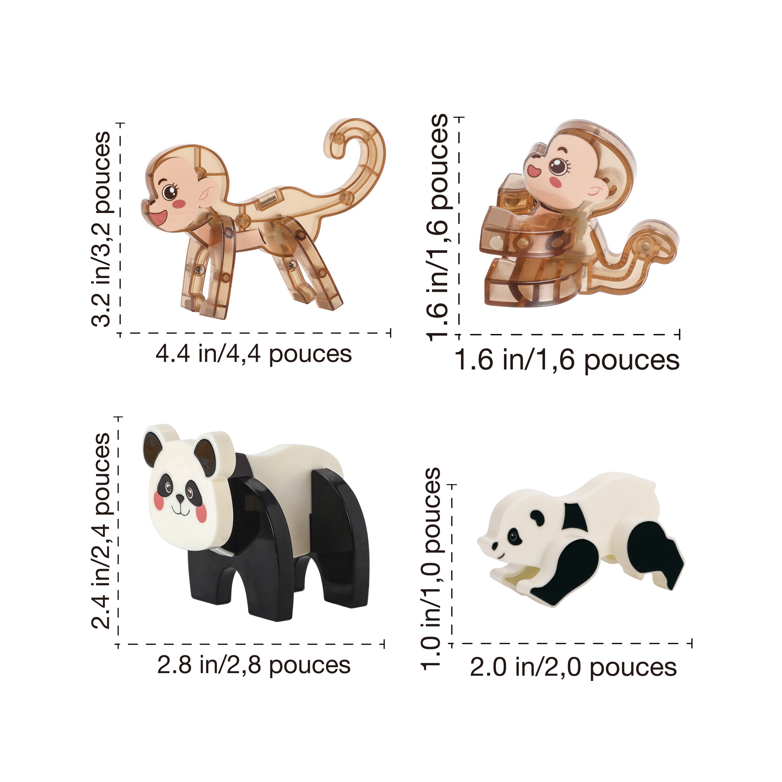 PicassoTiles Panda & Monkey Parent and Baby Characters Playset – 4 Pieces