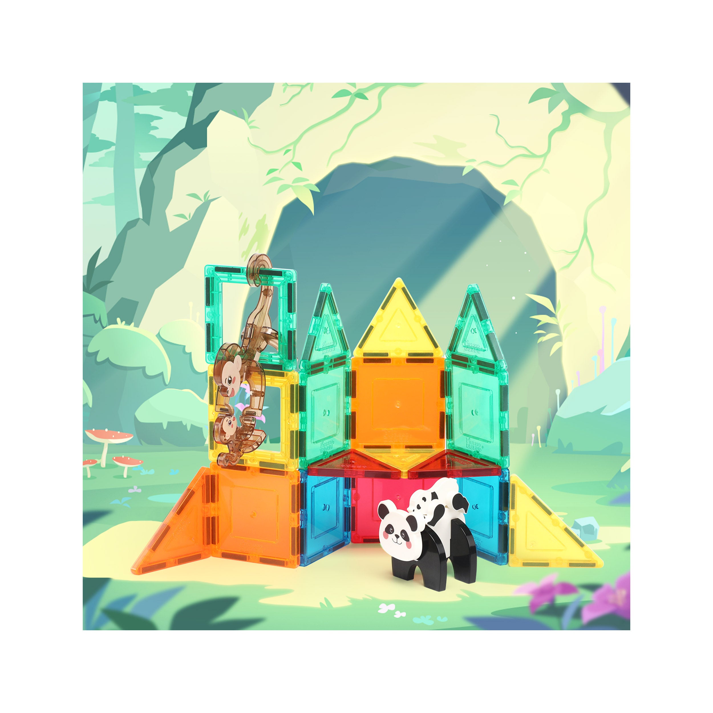 PicassoTiles Panda & Monkey Parent and Baby Characters Playset – 4 Pieces