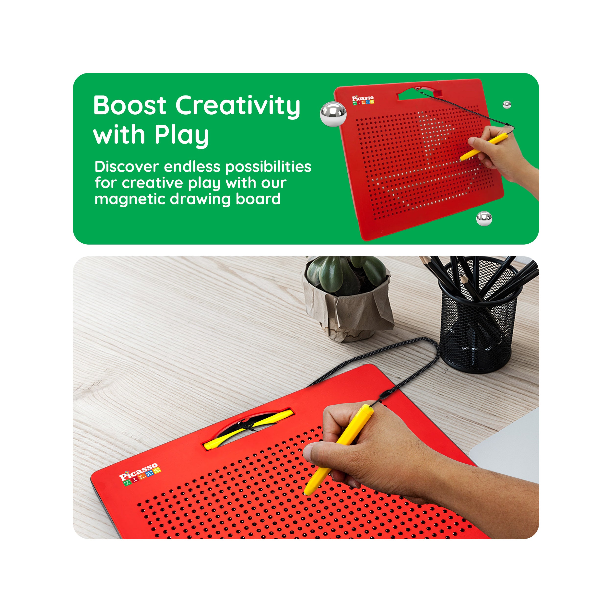 PicassoTiles Large 12"x10" 748pc Magnetic Bead Drawing Board