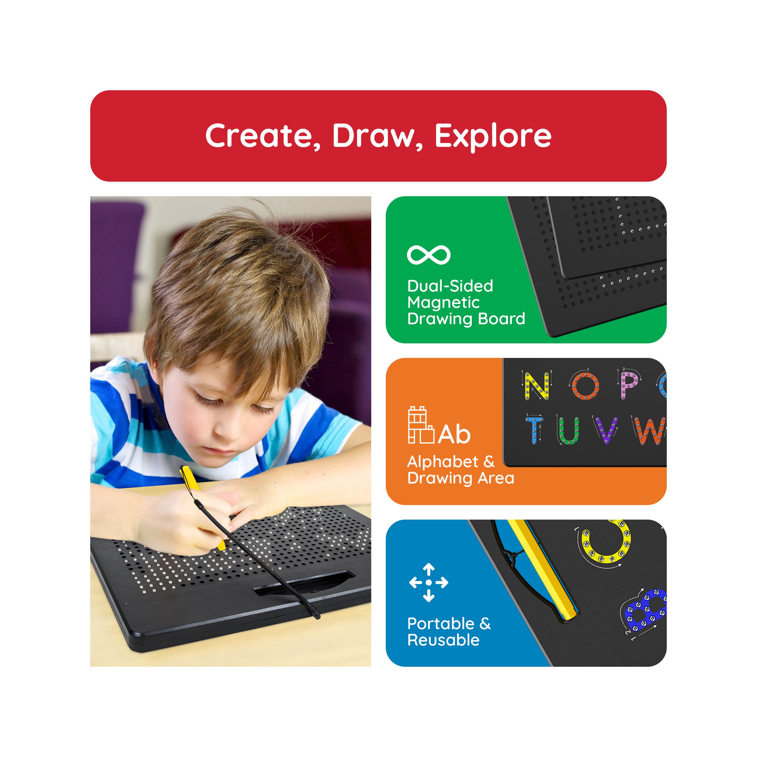 PicassoTiles Double-Sided Magnetic Drawing Board Alphabet Letter and Freestyle