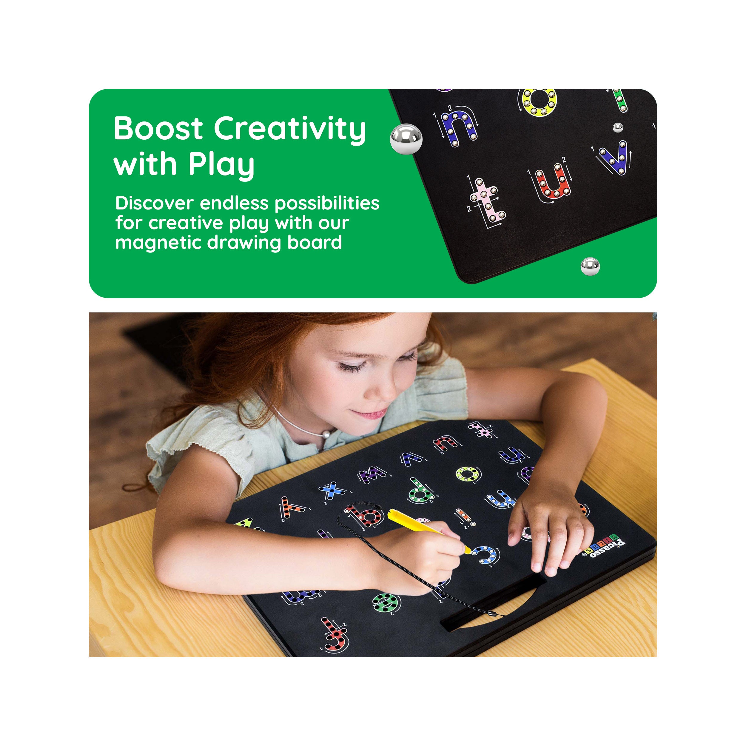 PicassoTiles 2PK 4-in-1 Large Magnetic Drawing Board: Alphabets and Numbers Tracing