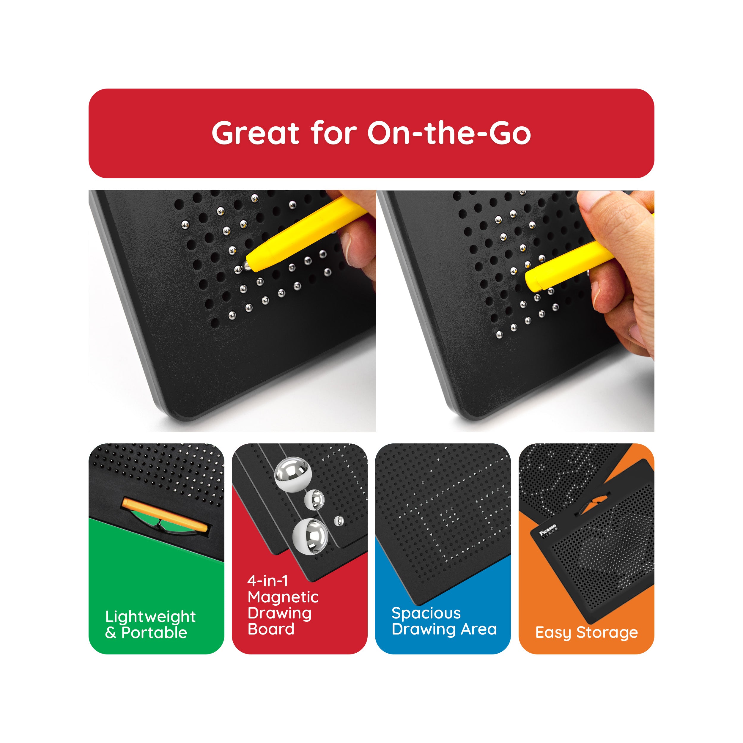 PicassoTiles 2PK 4-in-1 Large Magnetic Drawing Board: Alphabets and Numbers Tracing