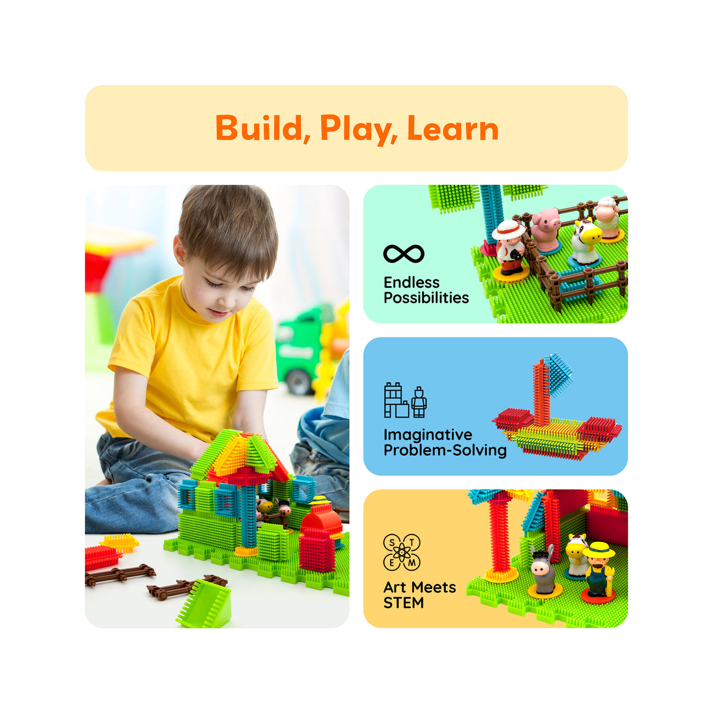 PicassoTiles Soft Building Blocks Hedgehog Farm Set