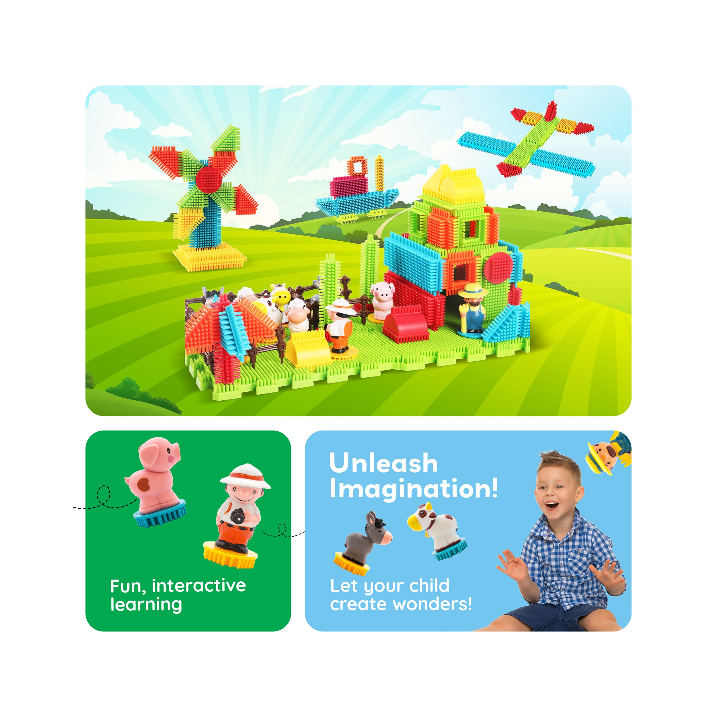 PicassoTiles Soft Building Blocks Hedgehog Farm Set