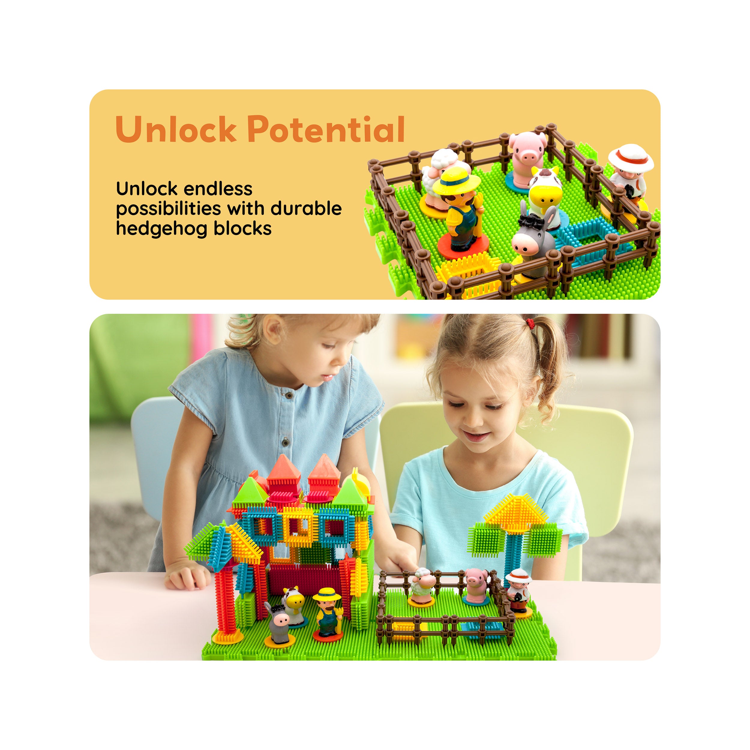 PicassoTiles Soft Building Blocks Hedgehog Farm Set