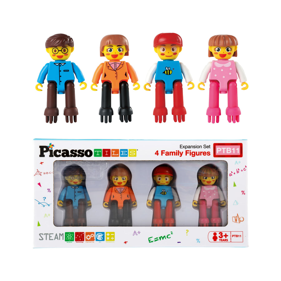 PicassoTiles BrickLock 4 Piece Family Character People Figure Building Set