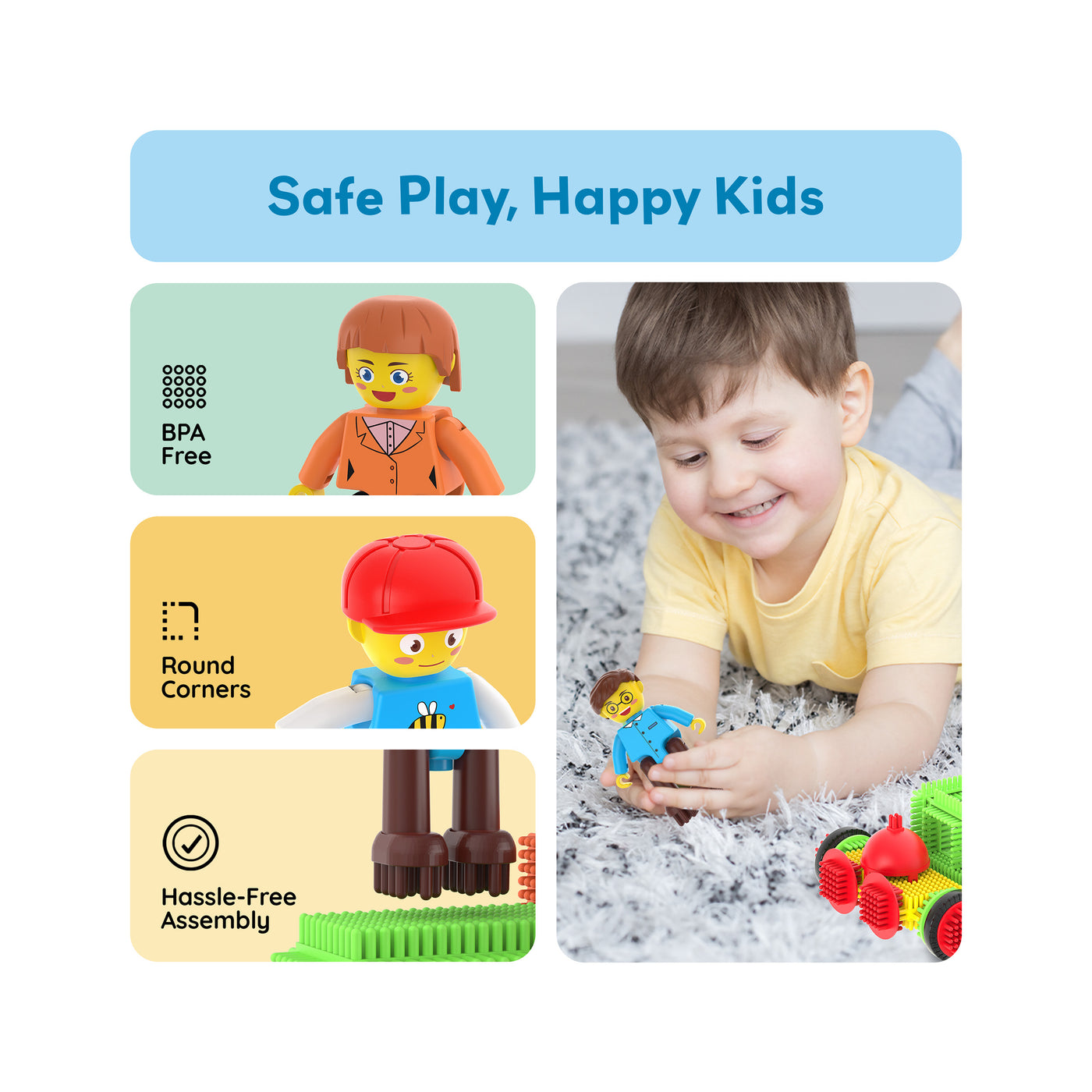 PicassoTiles BrickLock 4 Piece Family Character People Figure Building Set