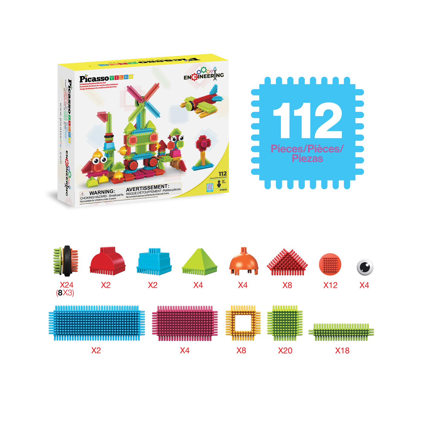 PicassoTiles 112pc Hedgehog Building Blocks Building Set