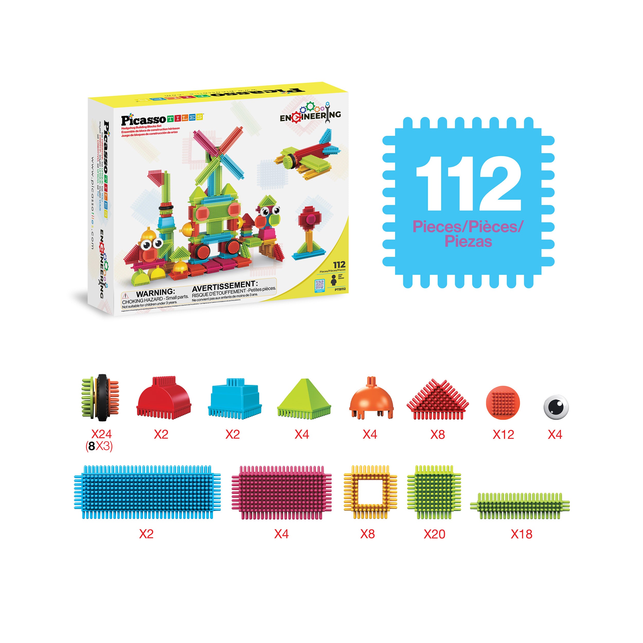 PicassoTiles 112pc Hedgehog Building Blocks Building Set