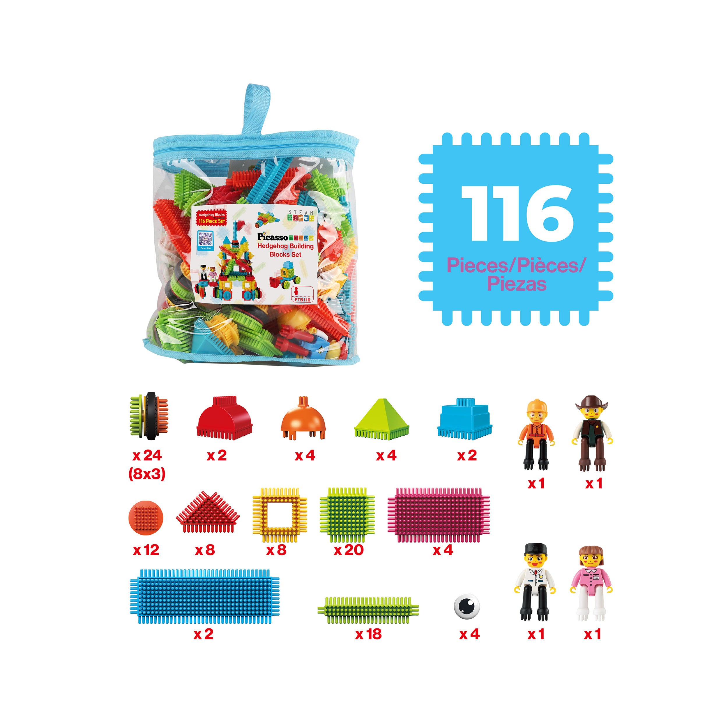 PicassoTiles 116pc Hedgehog Building Block Building Set