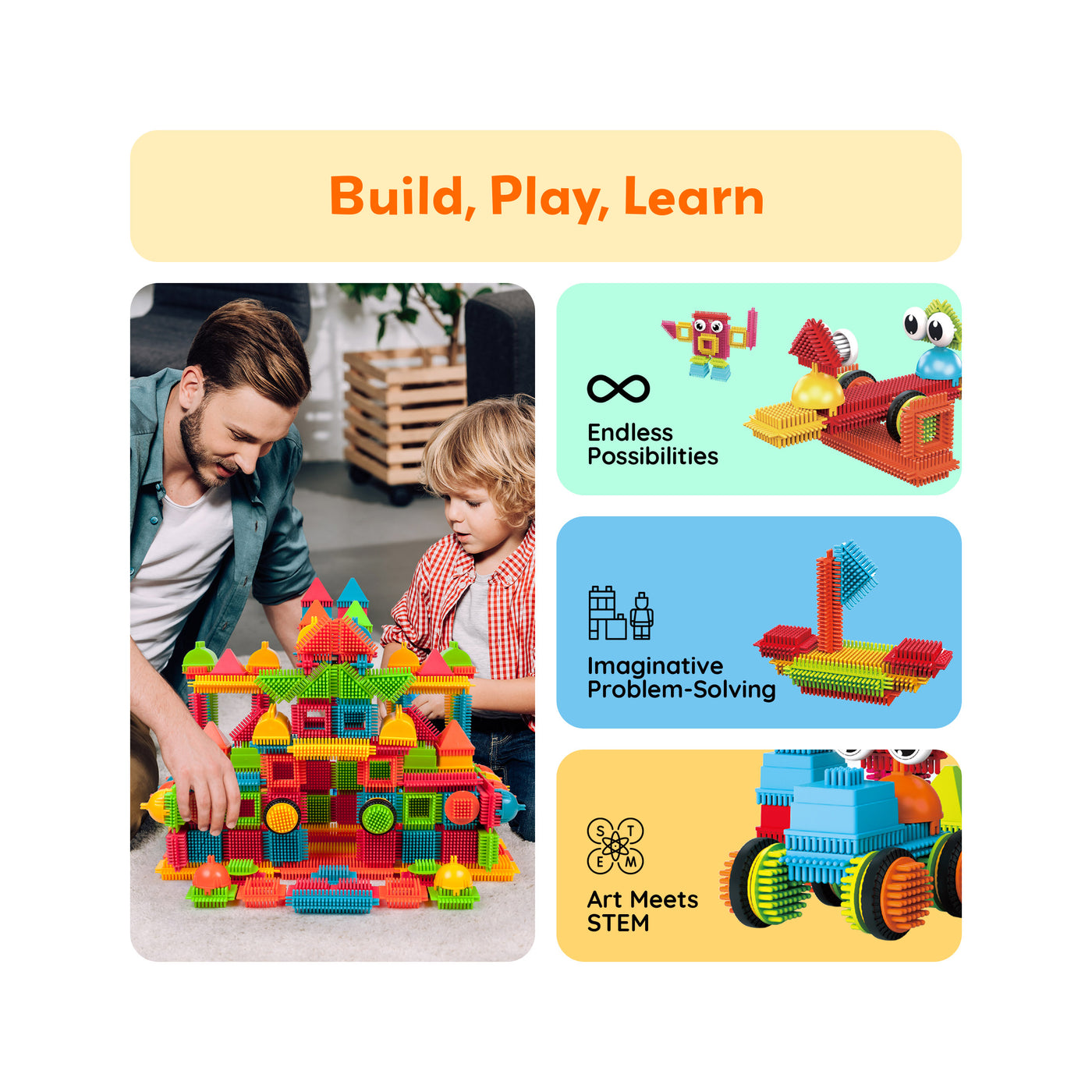 PicassoTiles 240pc Hedgehog Building Blocks w/ Idea Booklet
