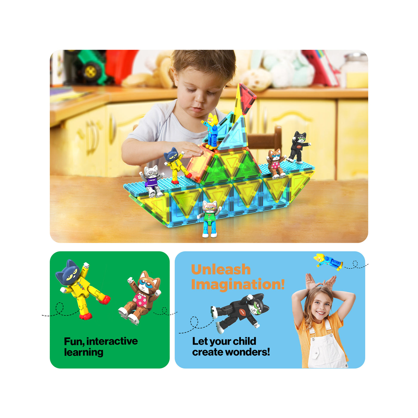 PicassoTiles Pete The Cat Magnetic Characters - 6 Pieces