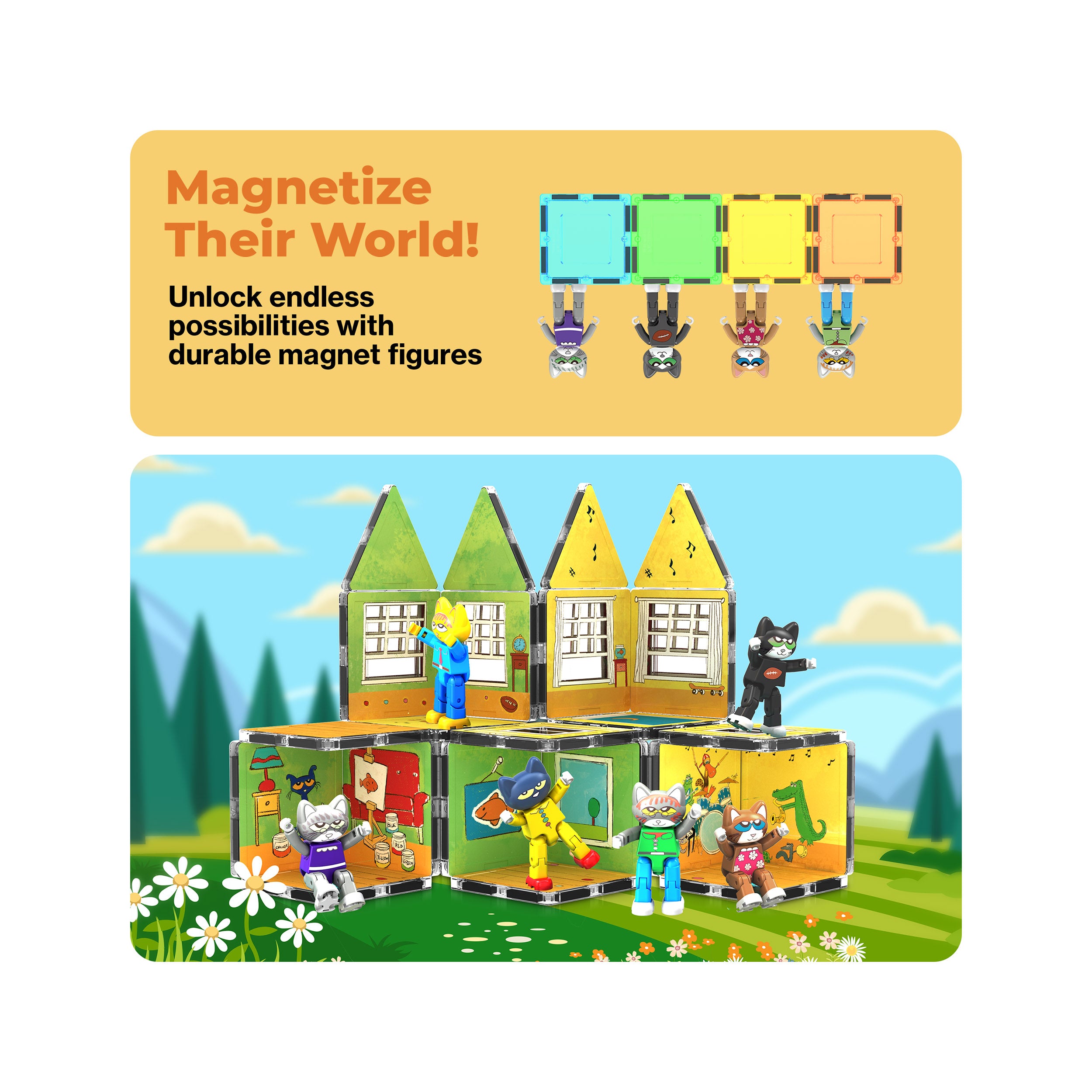 PicassoTiles Pete The Cat Magnetic Characters - 6 Pieces