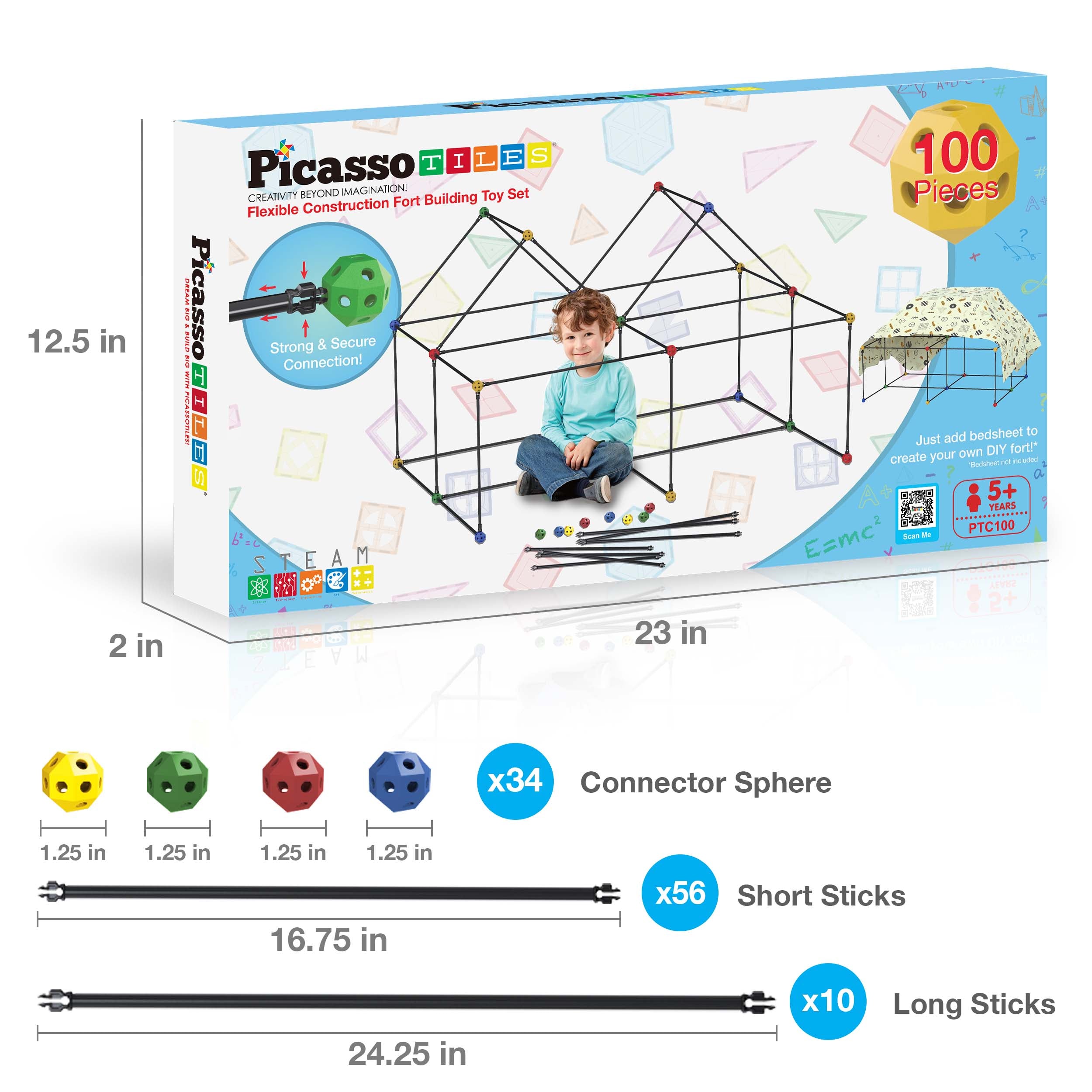 PicassoTiles 100 Piece Fort Building Kit