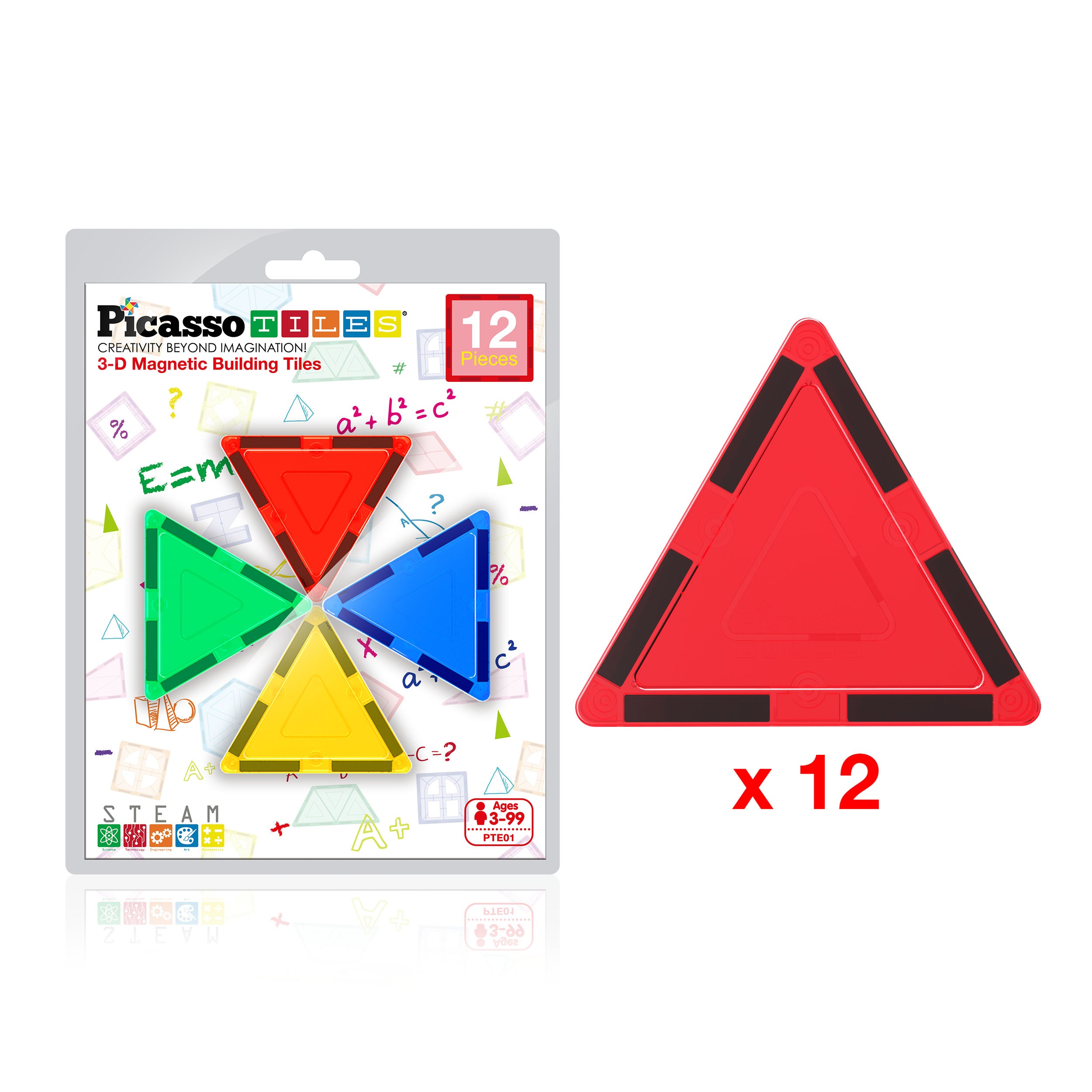 PicassoTiles 12 Piece Small Triangle Expansion Pack PTE01