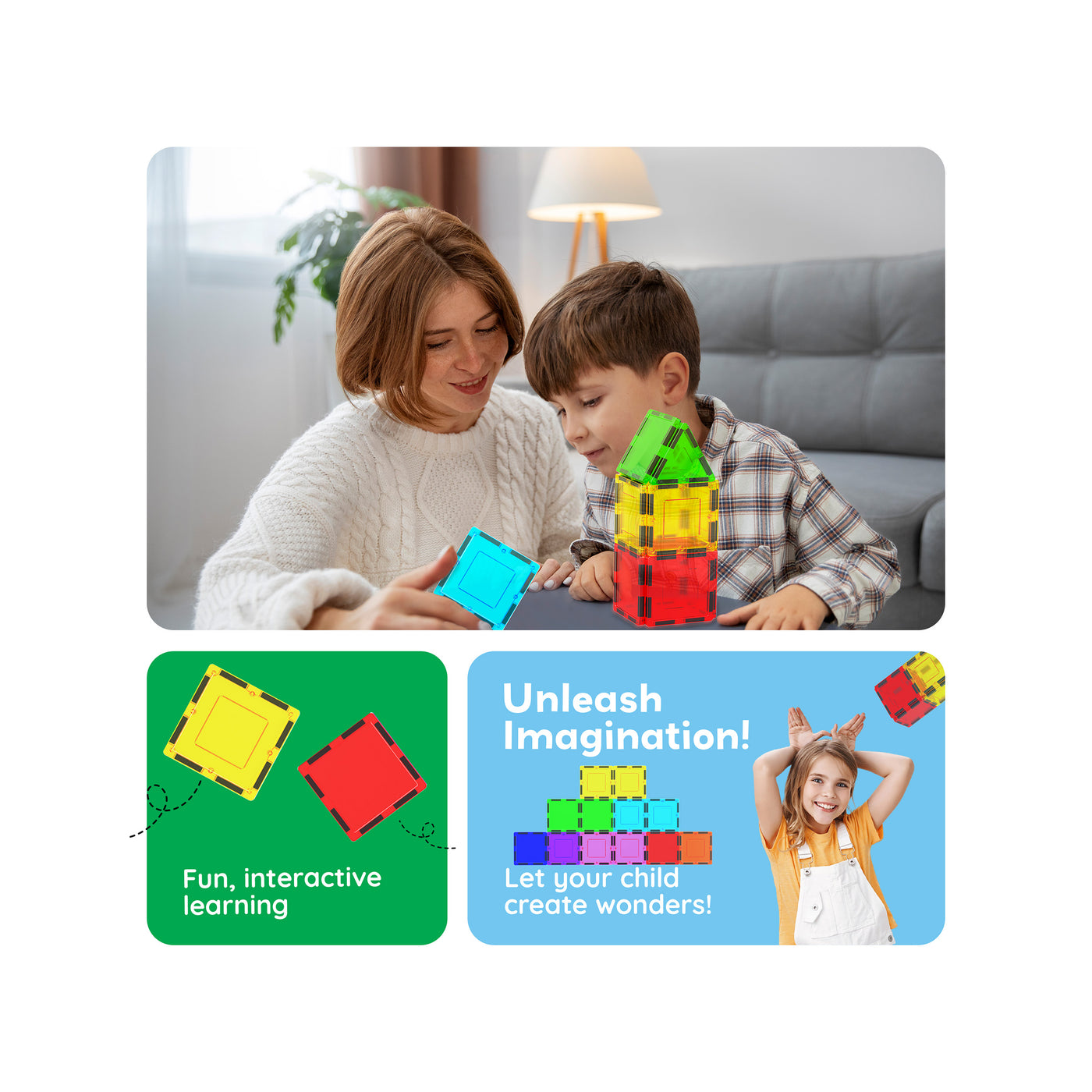 PicassoTiles 12pc Square Expansion Pack
