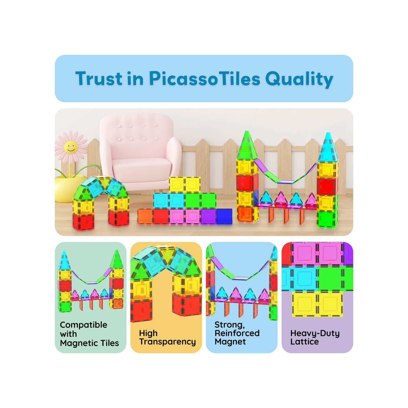 PicassoTiles 12pc Square Expansion Pack