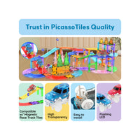 PicassoTiles 2 Pack Magnetic Tile Race Track Cars