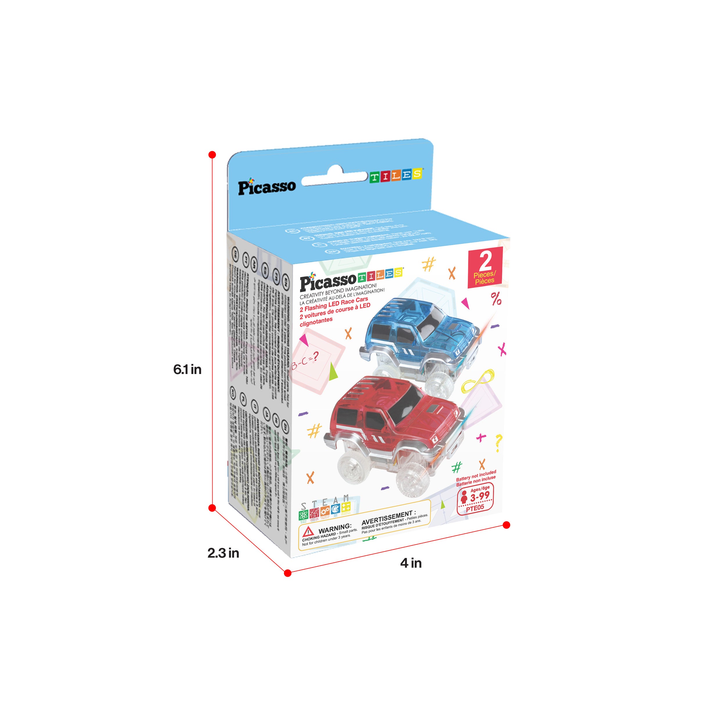 PicassoTiles 2 Pack Magnetic Tile Race Track Cars