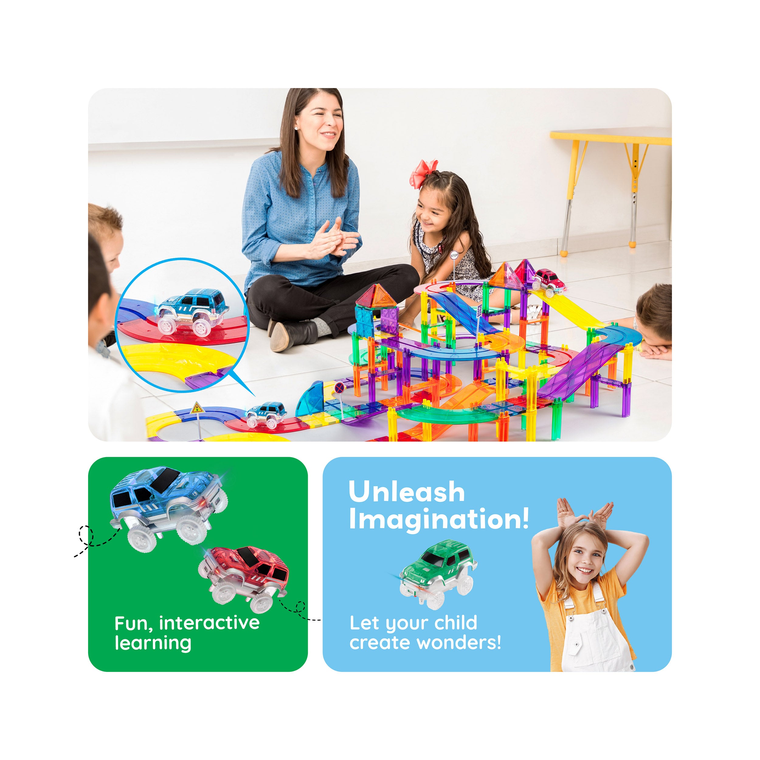 PicassoTiles 3 Pack LED Race Cars Expansion Set