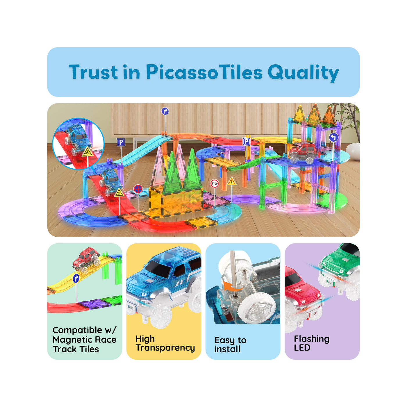 PicassoTiles 3 Pack LED Race Cars Expansion Set
