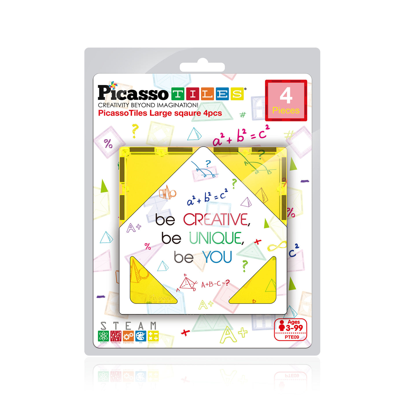 PicassoTiles 4pc Large Square Magnet Tiles Expansion Pack