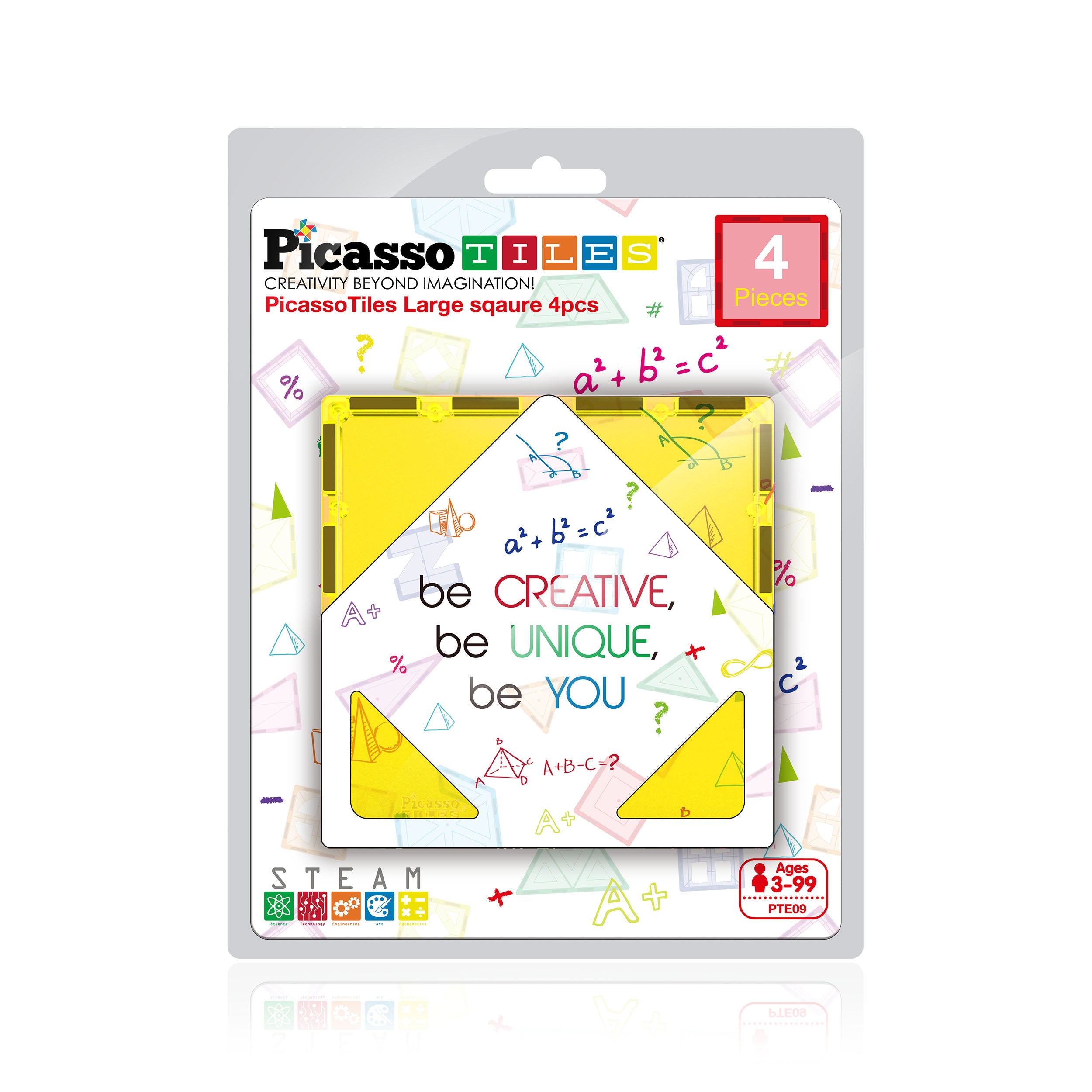 PicassoTiles 4pc Large Square Magnet Tiles Expansion Pack