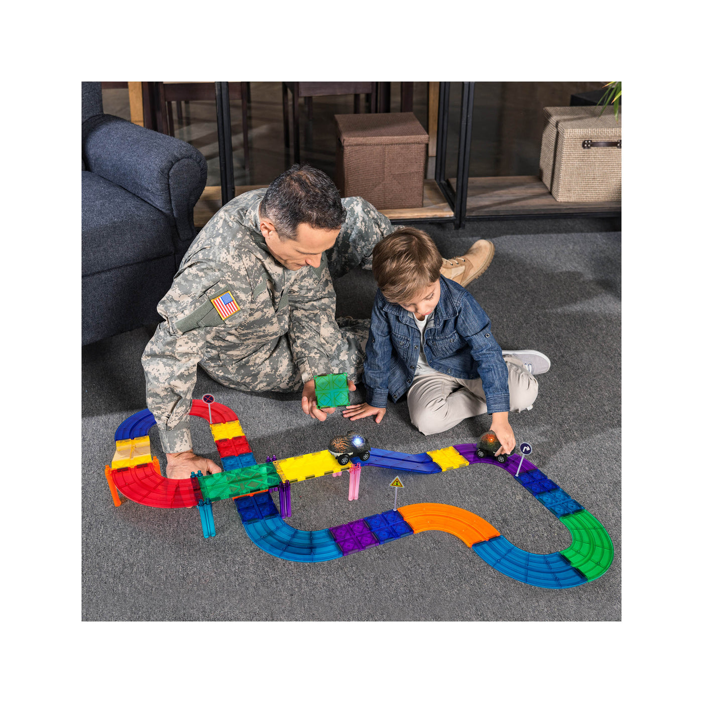 PicassoTiles Dinosaur Race Car 2pk w/ Light Up Eyes