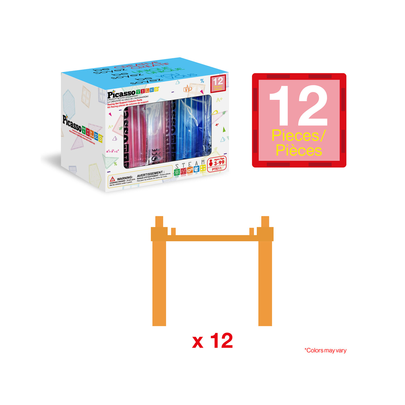PicassoTiles 12pc Magnetic Tile Support Column Set