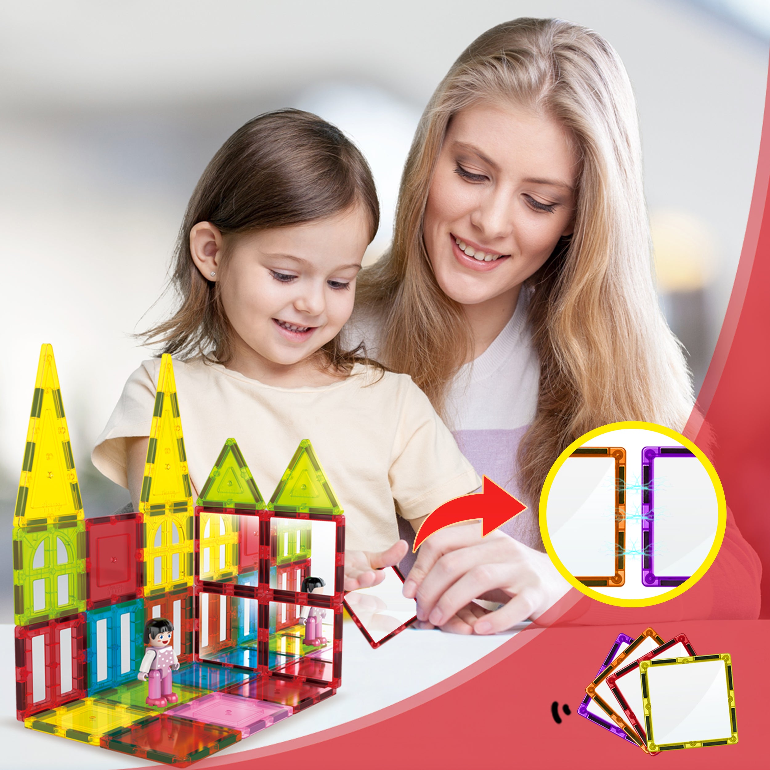 PicassoTiles 12 Piece Magnetic Tile Mirror Building Set