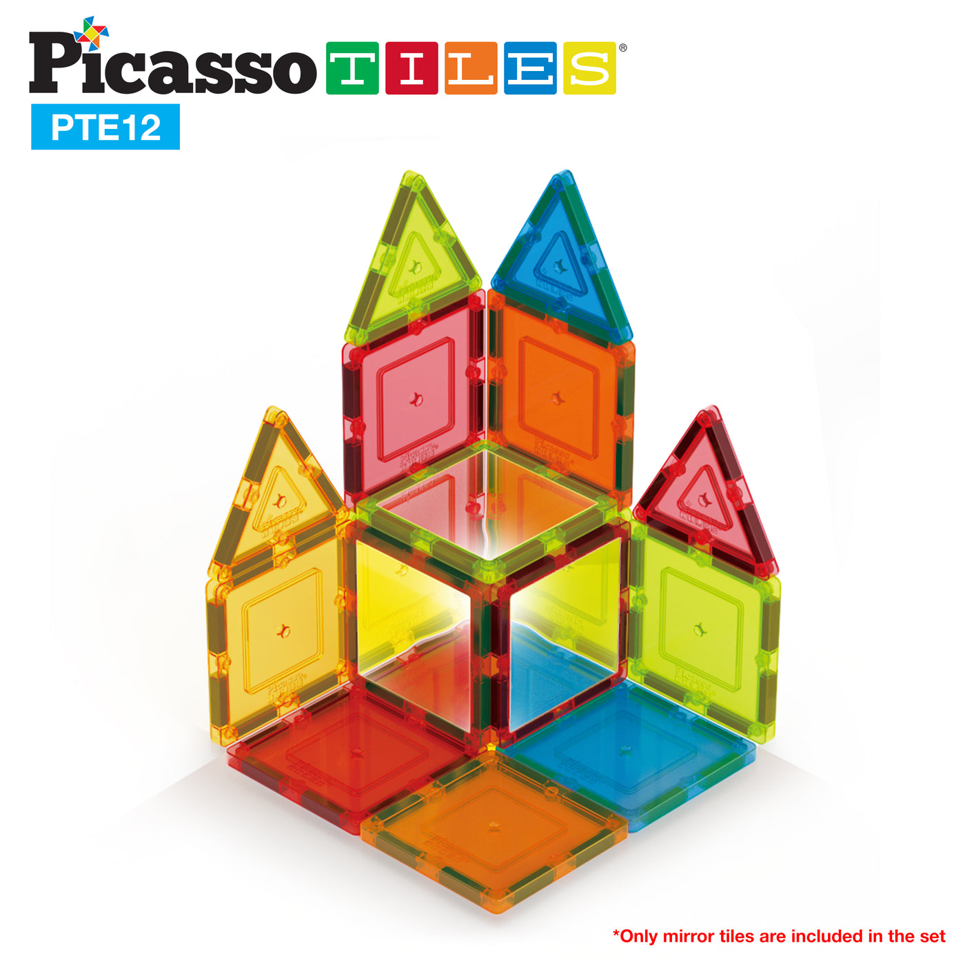 PicassoTiles 12 Piece Magnetic Tile Mirror Building Set