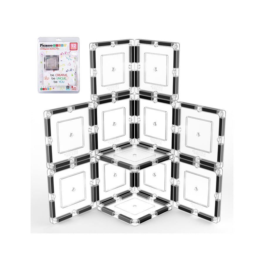 PicassoTiles 12pc Magnetic Tile Transparent Building Tile Expansion Kit