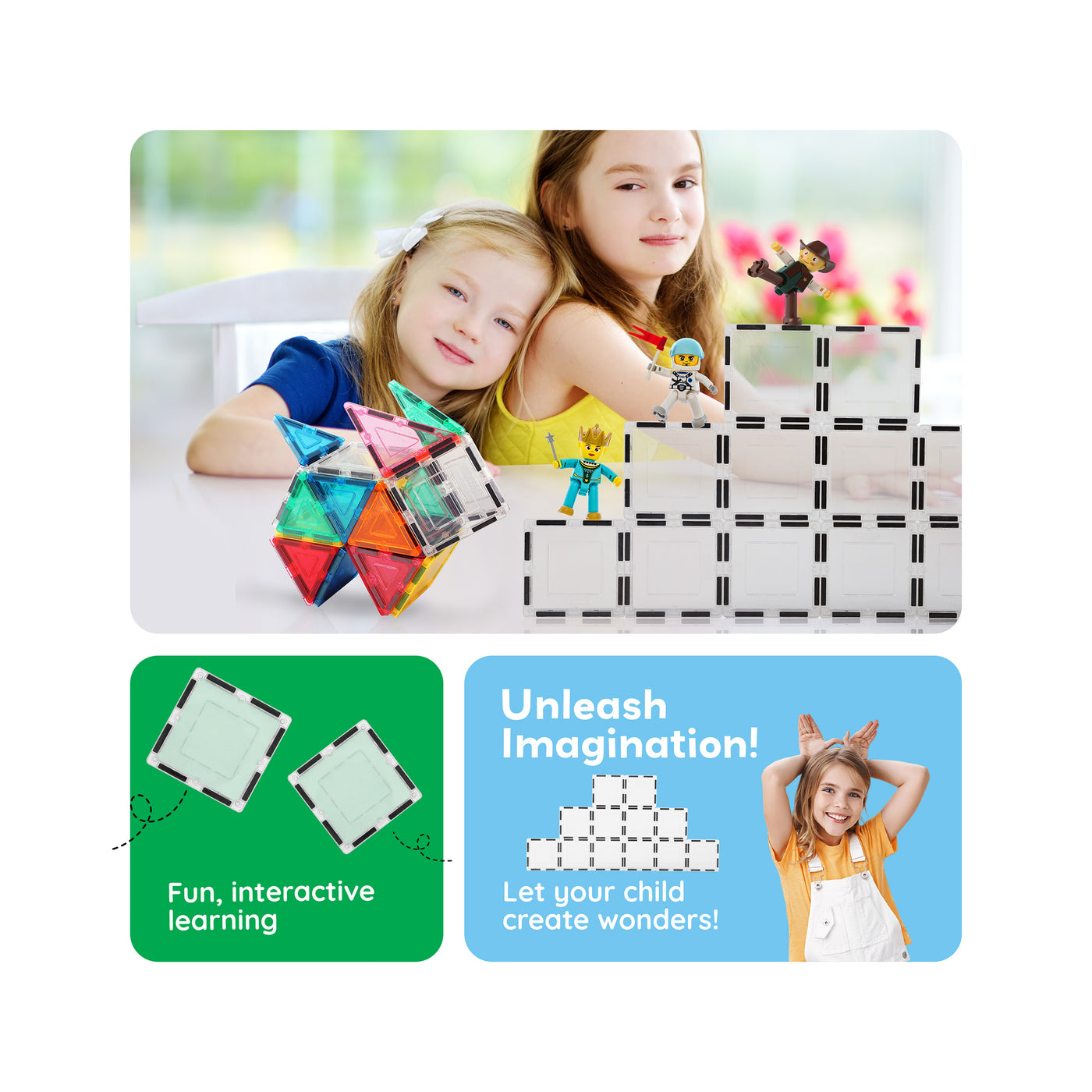 PicassoTiles 12pc Magnetic Tile Transparent Building Tile Expansion Kit
